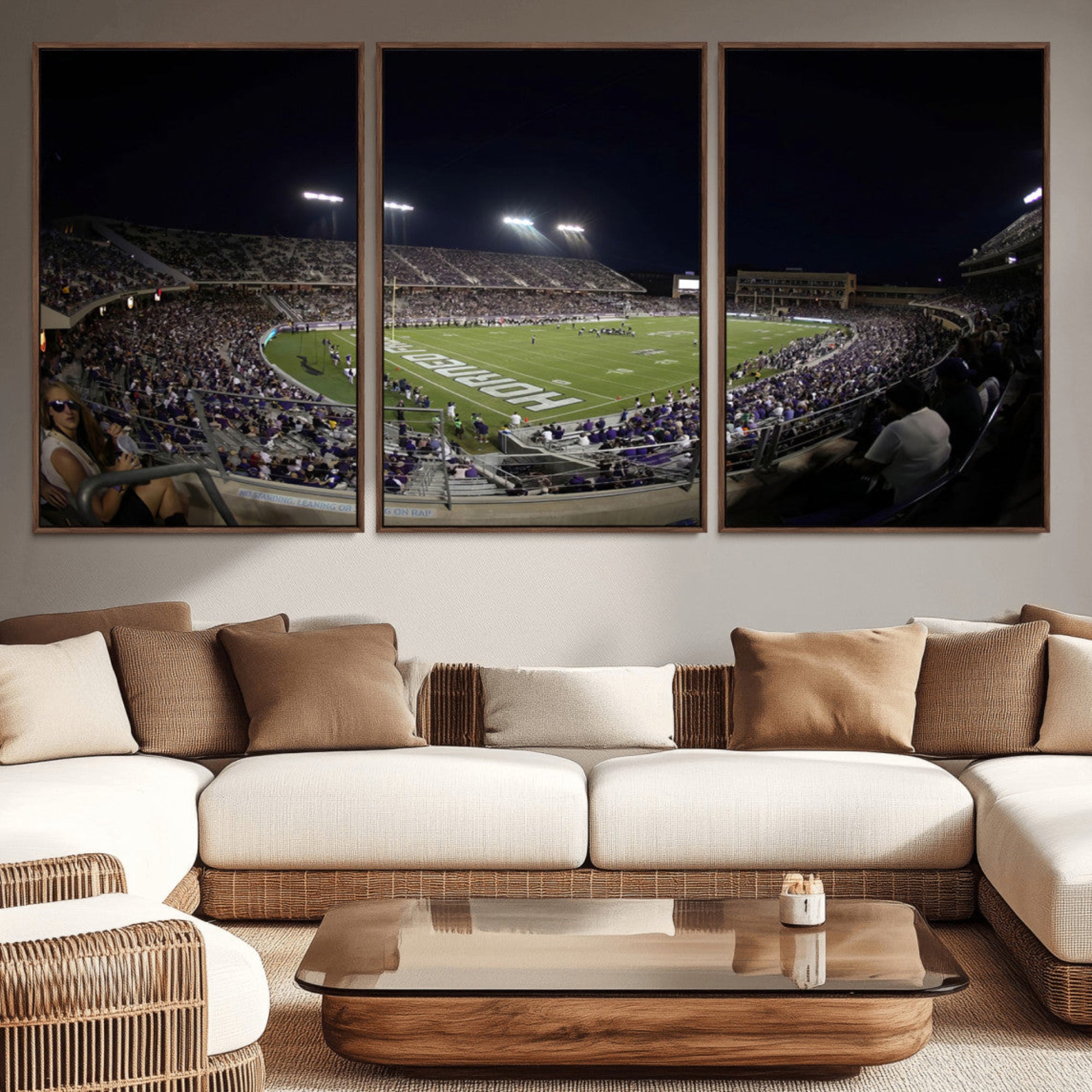 59222-MGV-CV-36X24-TCU Horned Frogs Football Team Print - Fort Worth Amon G. Carter Stadium Wall Art Canvas Print.