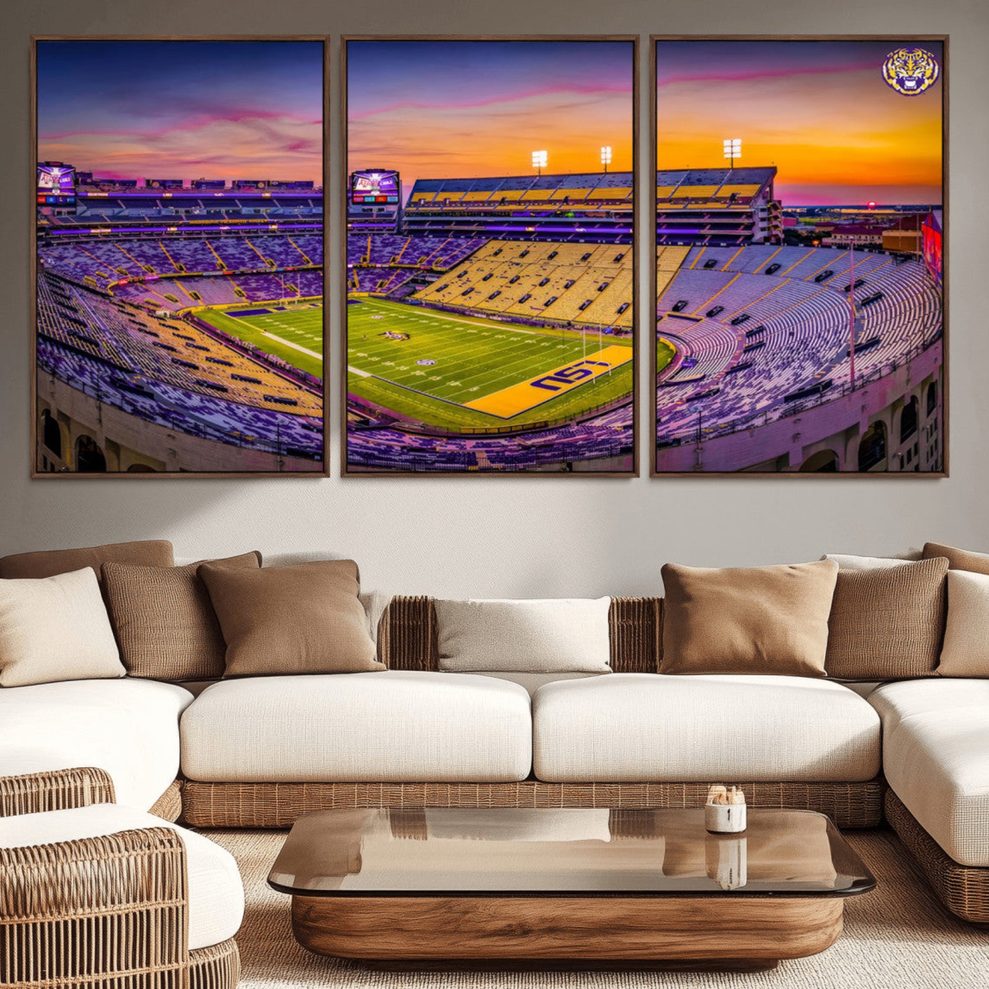 93538-MGV-CV-36X24-The Louisiana State University Tigers Football Team Print - Baton Rouge Tiger Stadium Wall Art