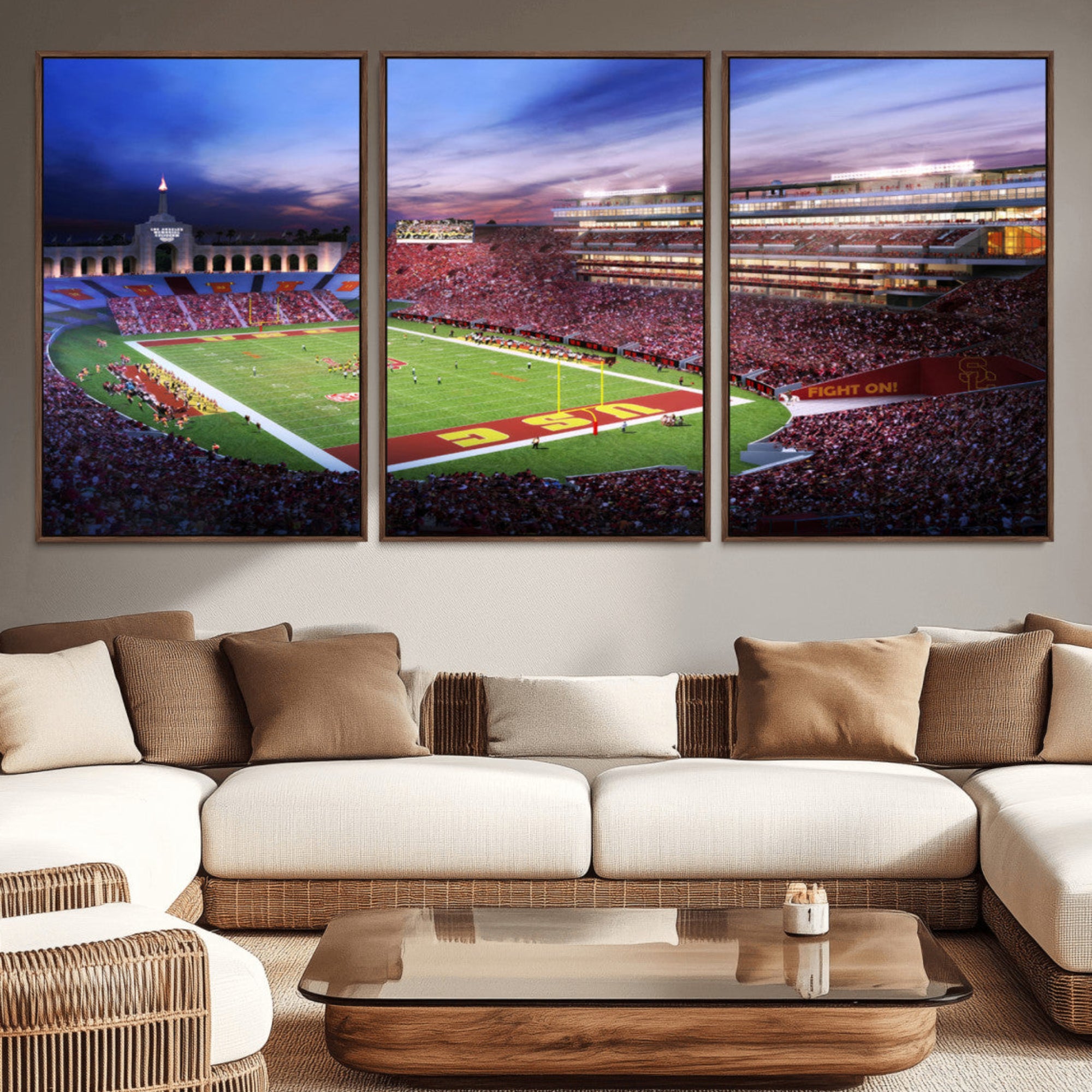 71879-MGV-CV-36X24-The University of Southern California USC Trojans Football Team Print - Los Angeles Memorial