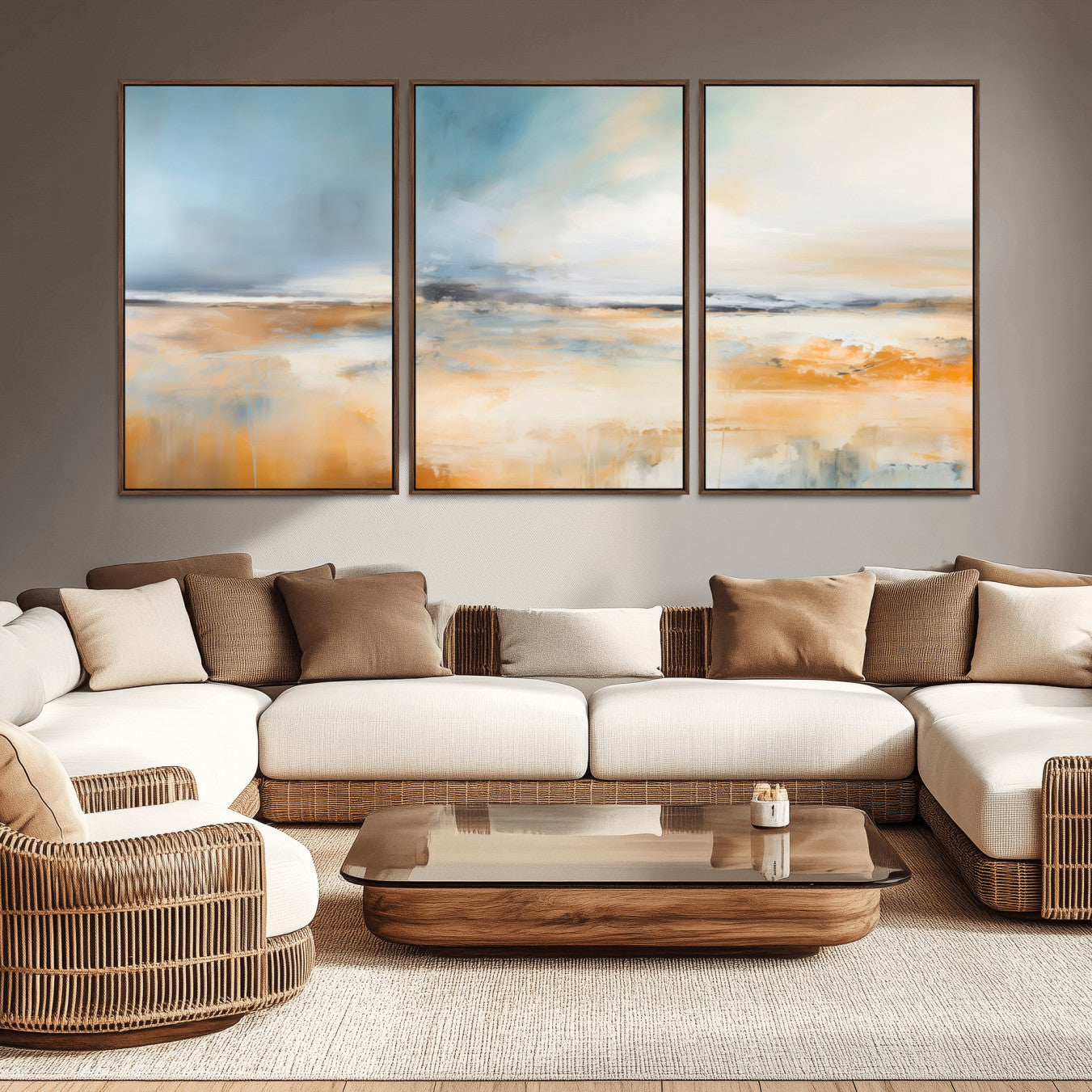 guzelmis-sharpen-MGV-CV-36X24-Abstract Landscape Wall Art Canvas Print - Warm Tones of Orange and Blue, Modern Framed Art for Home