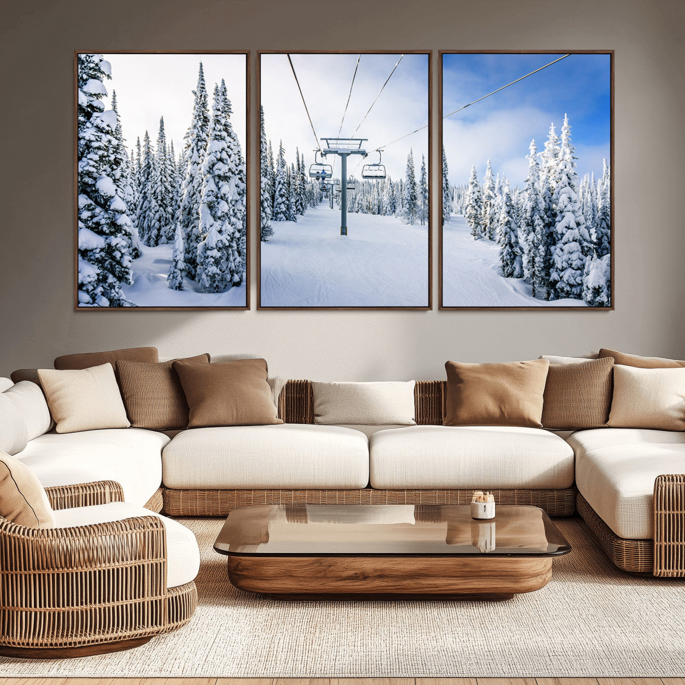 21569-MGV-CV-36X24-Winter Ski Lift Wall Art Print - Landscape Wall Art | Snowy Mountain Adventure | Perfect for Cabin