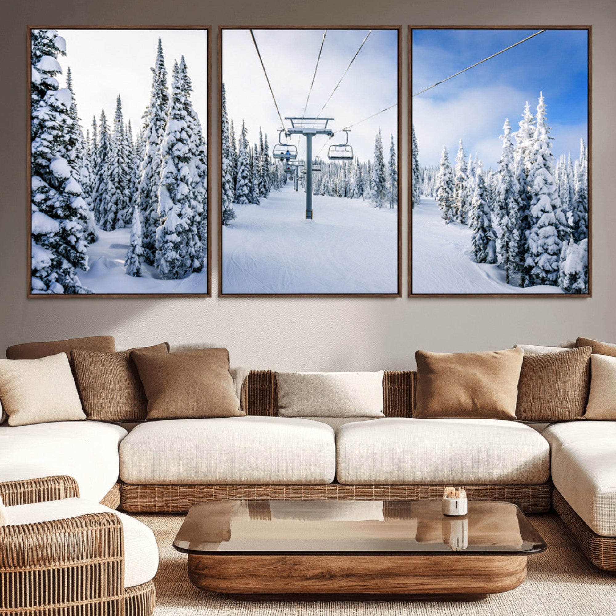21569-MGV-CV-36X24-Winter Ski Lift Wall Art Print - Landscape Wall Art | Snowy Mountain Adventure | Perfect for Cabin