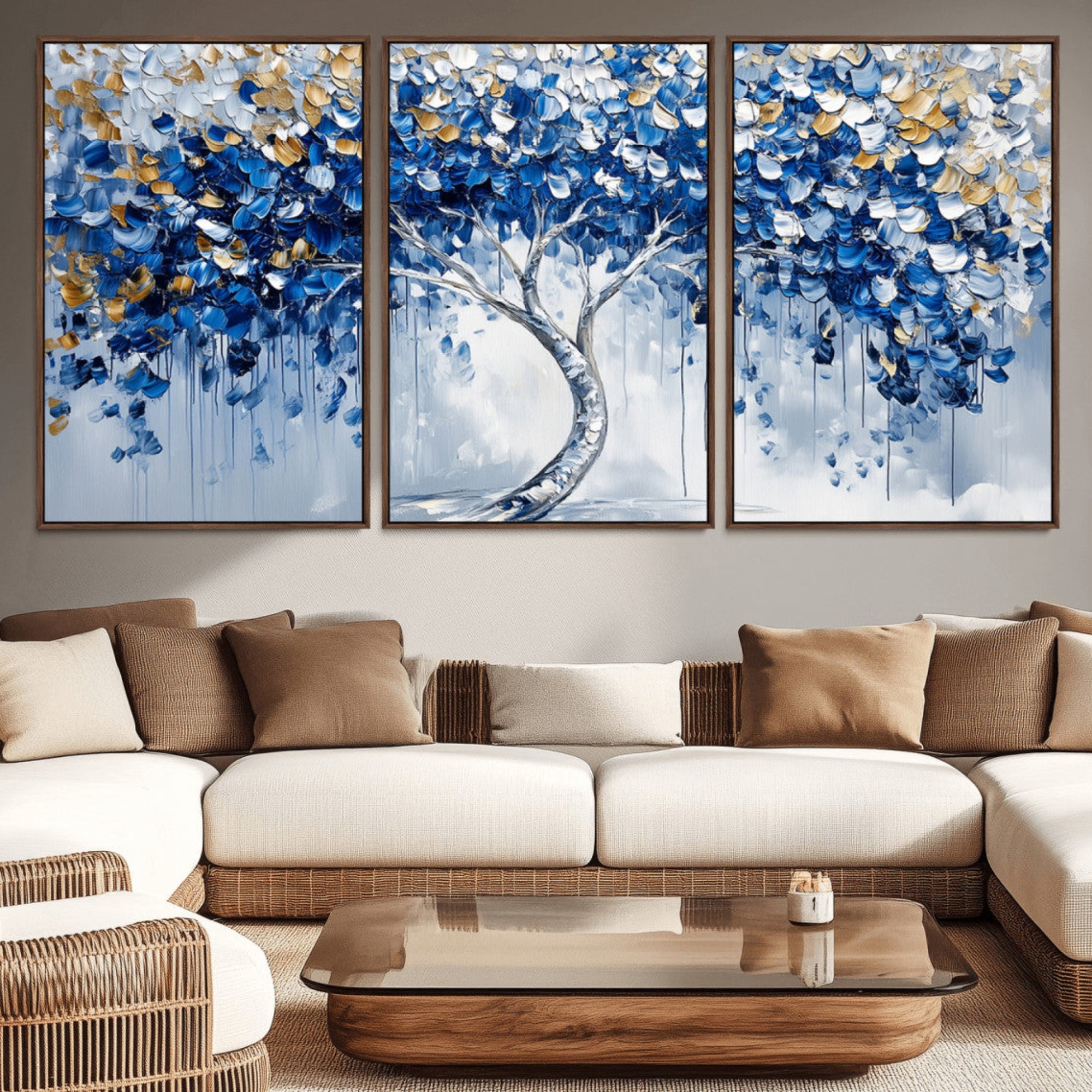 62350-MGV-CV-36X24-Blue and Gold Abstract Tree Wall Art Canvas Print | Modern Tree of Life Painting | Framed Canvas