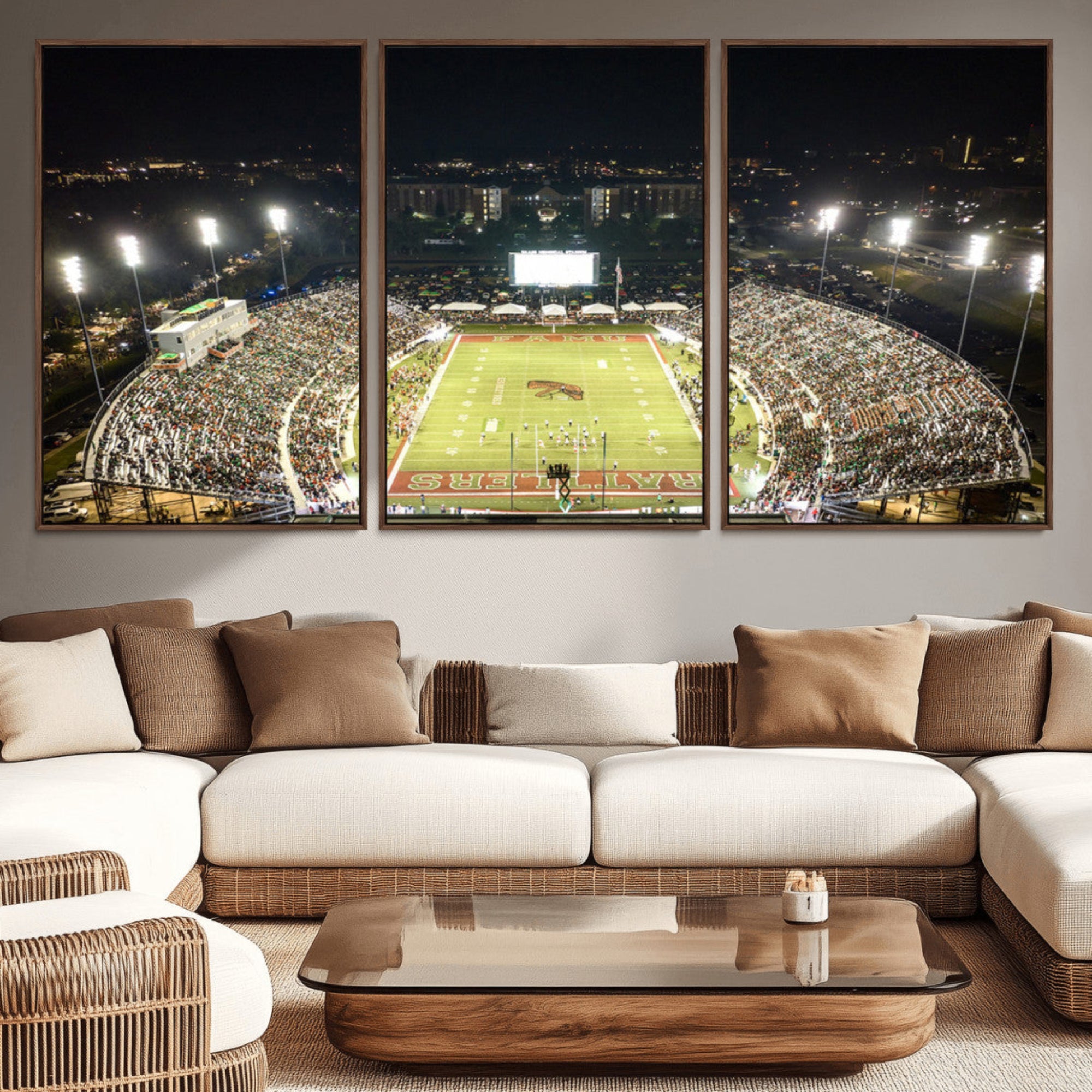 70951-MGV-CV-36X24-Florida A&M Rattlers Football Team Print - Tallahassee Bragg Memorial Stadium Wall Art Canvas Print