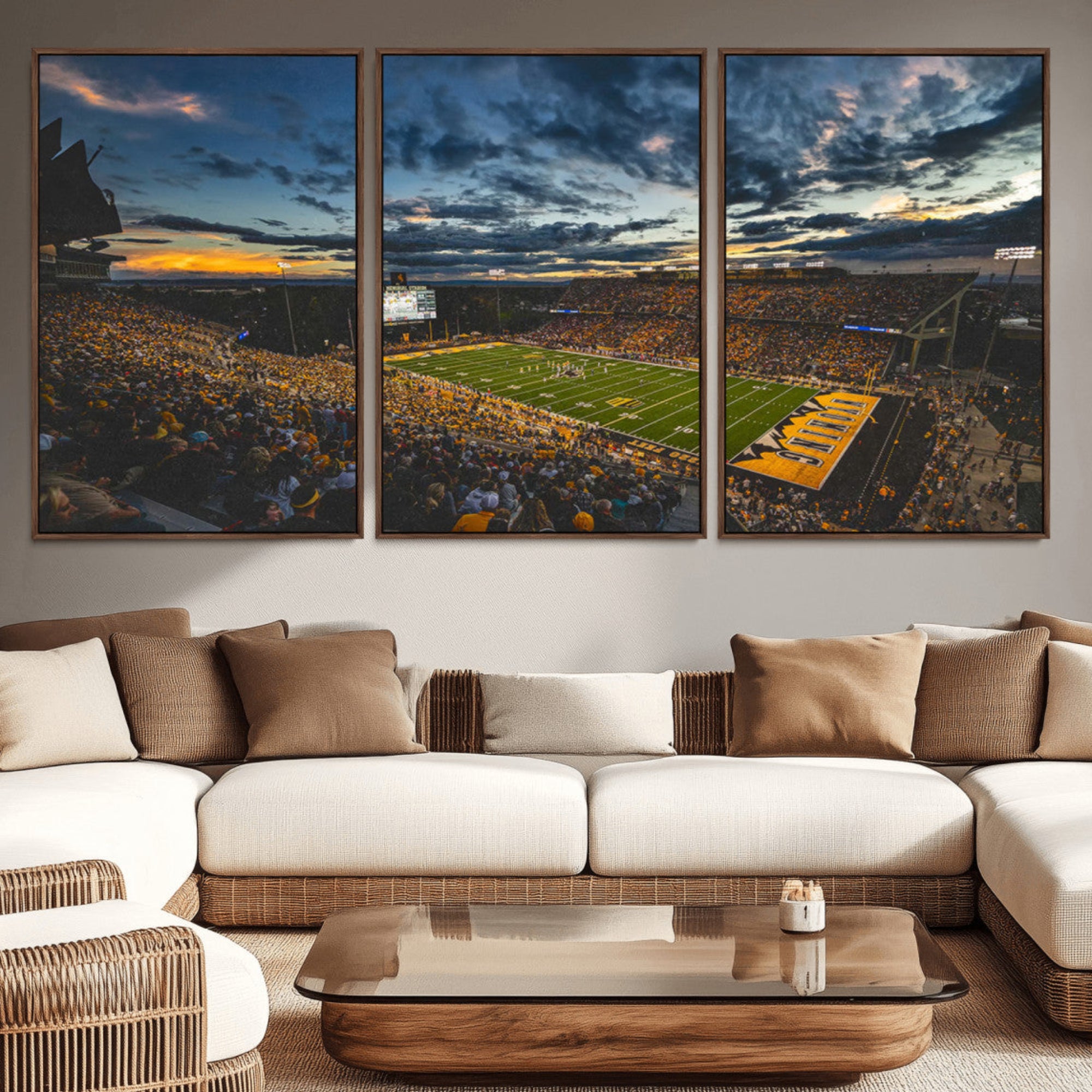 41879-MGV-CV-36X24-University of Wyoming Cowboys Football Team Print - Laramie War Memorial Stadium Wall Art Canvas