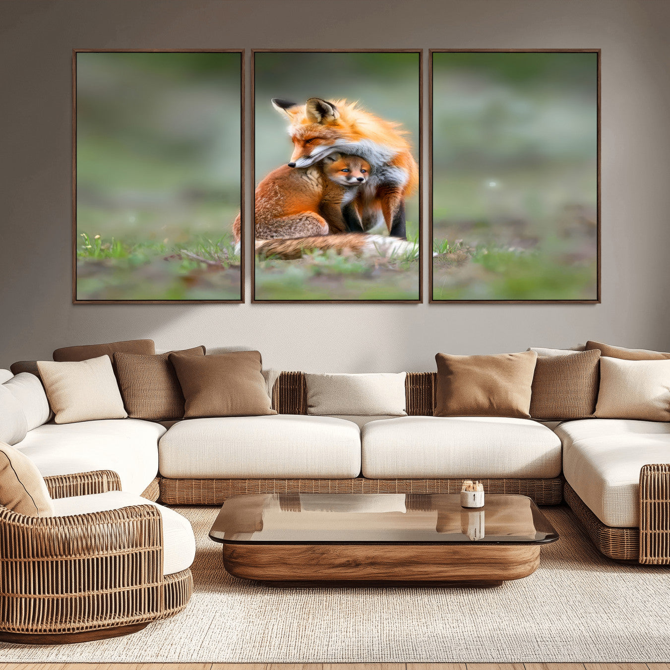 -Heartwarming Fox and Baby Cub Wall Art | Ready to Hang Canvas Print of Foxes in Nature | Perfect for