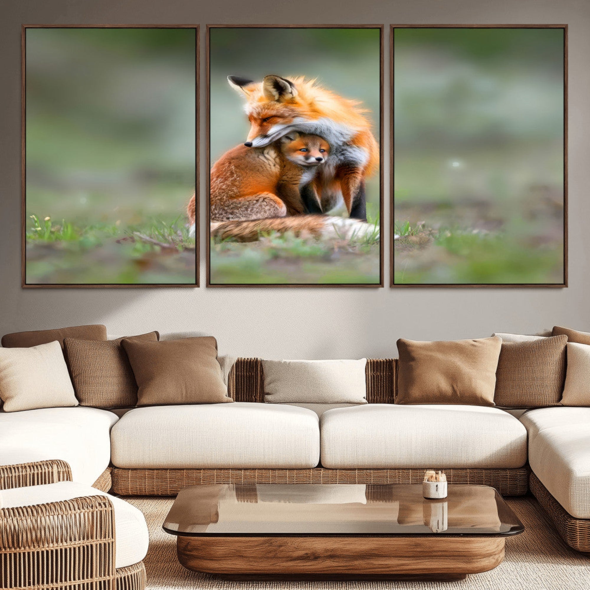 38607-MGV-CV-36X24-Heartwarming Fox and Baby Cub Wall Art | Ready to Hang Canvas Print of Foxes in Nature | Perfect for
