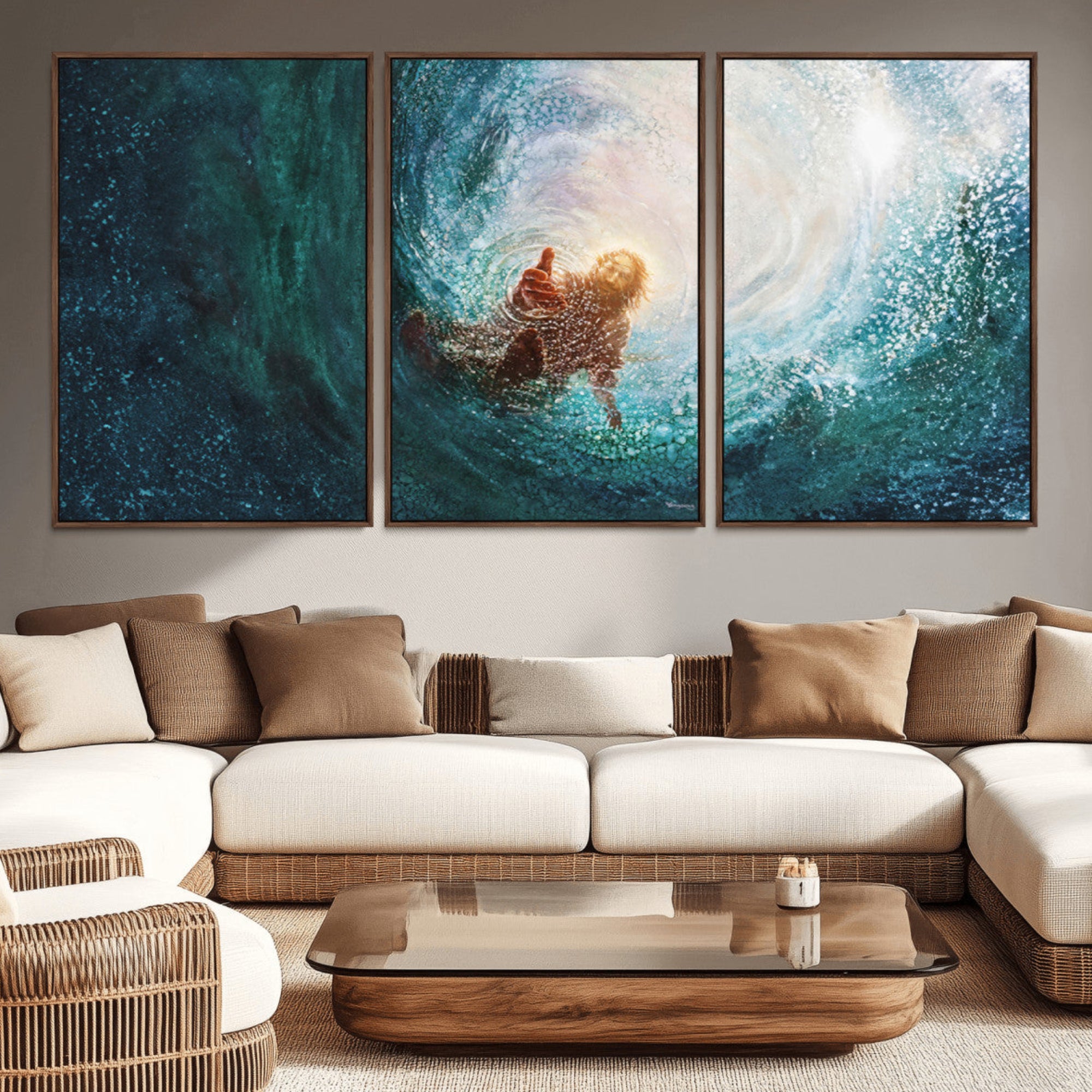 30368-MGV-CV-36X24-Powerful Jesus Canvas Print - Hand of Salvation, Inspirational Wall Art - Framed, Ready to Hang for