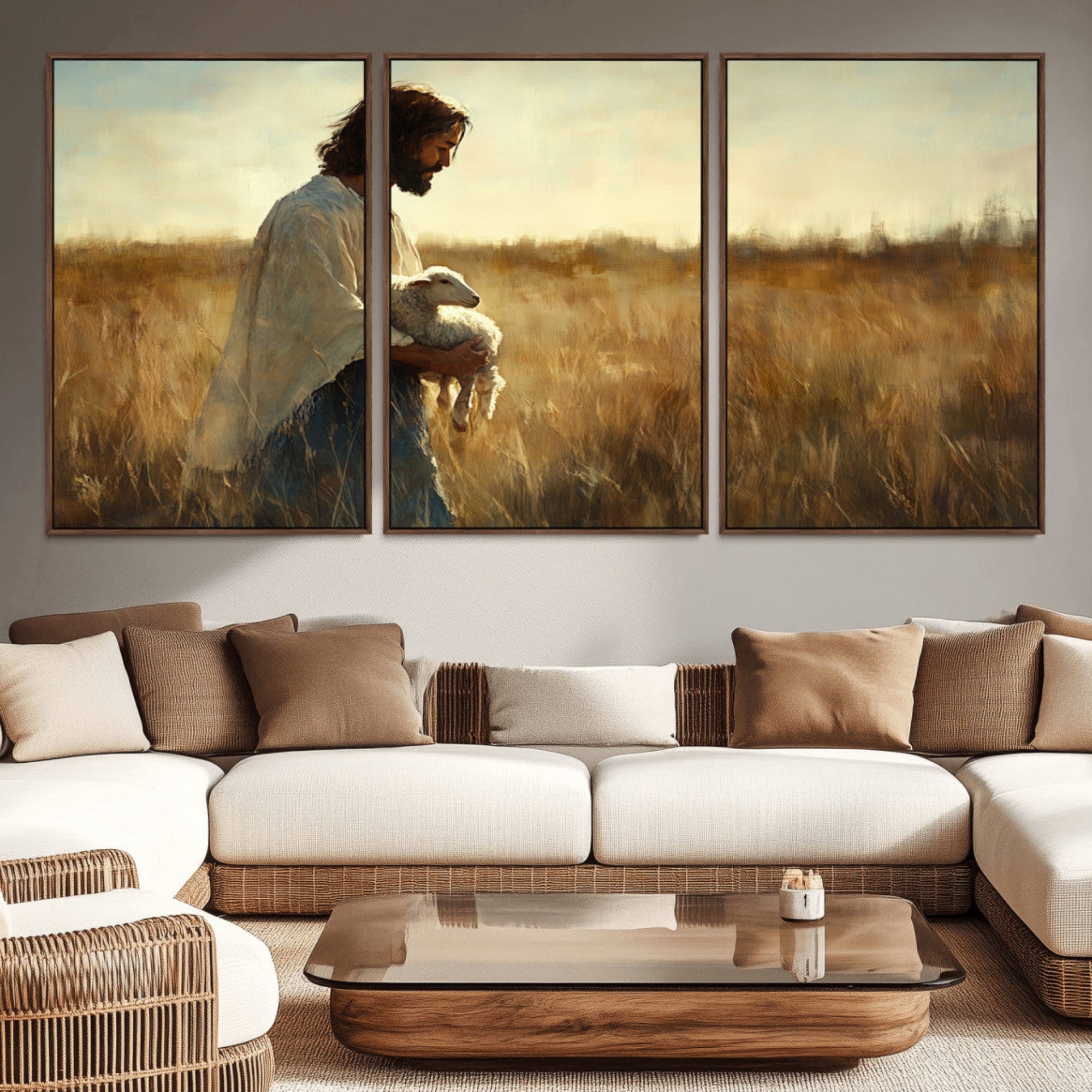 53873-MGV-CV-36X24-Jesus the Good Shepherd Wall Art Canvas Print - Inspirational Christian Religious Print for Prayer