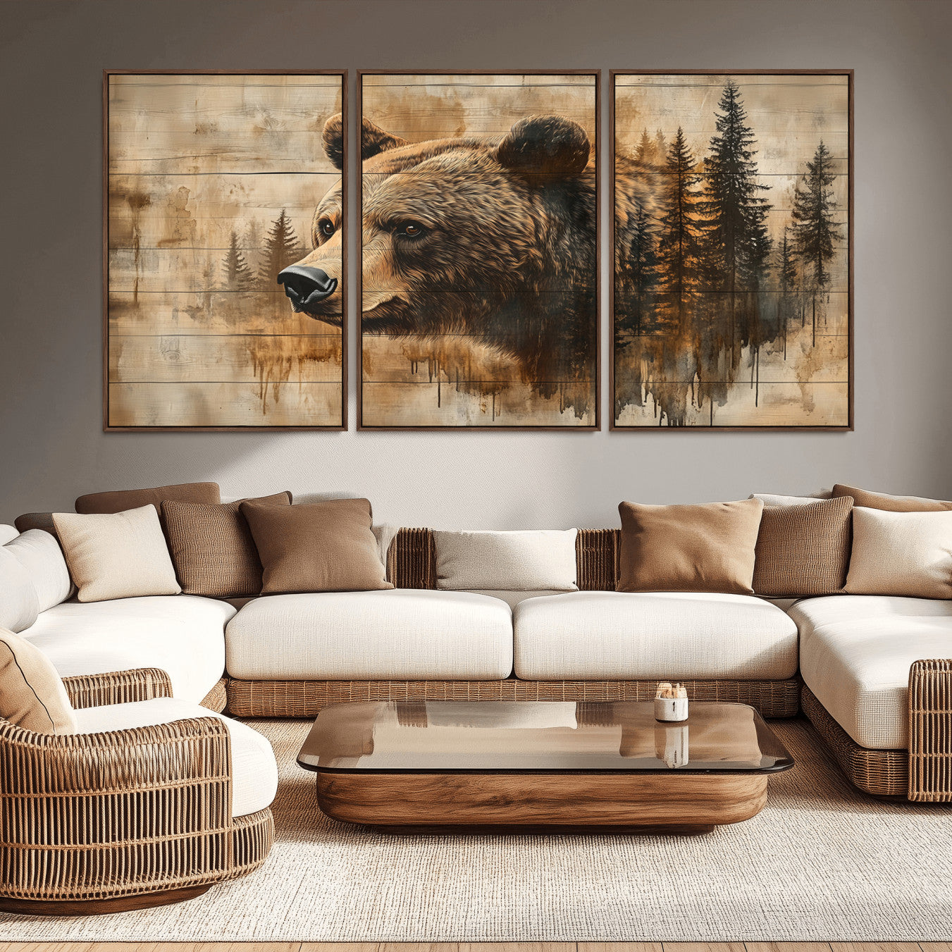 -Rustic Grizzly Bear Wall Art, Abstract Grizzly 399 Bear Wall Art Canvas Print - Woodland Wildlife