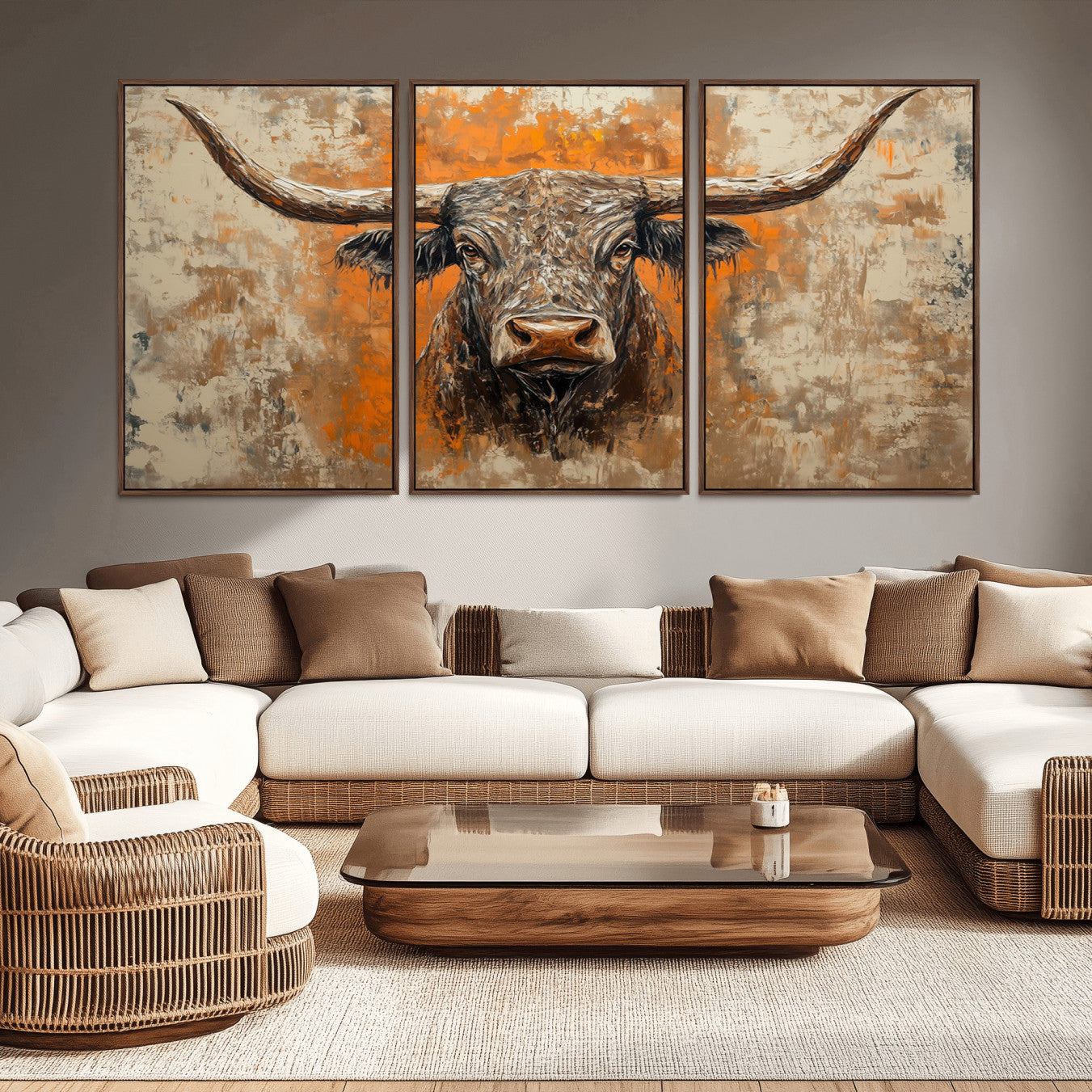 49976-MGV-CV-36X24-Abstract Cow Longhorn Bull Wall Art Canvas Print - Rustic Texas Western Cattle Artwork