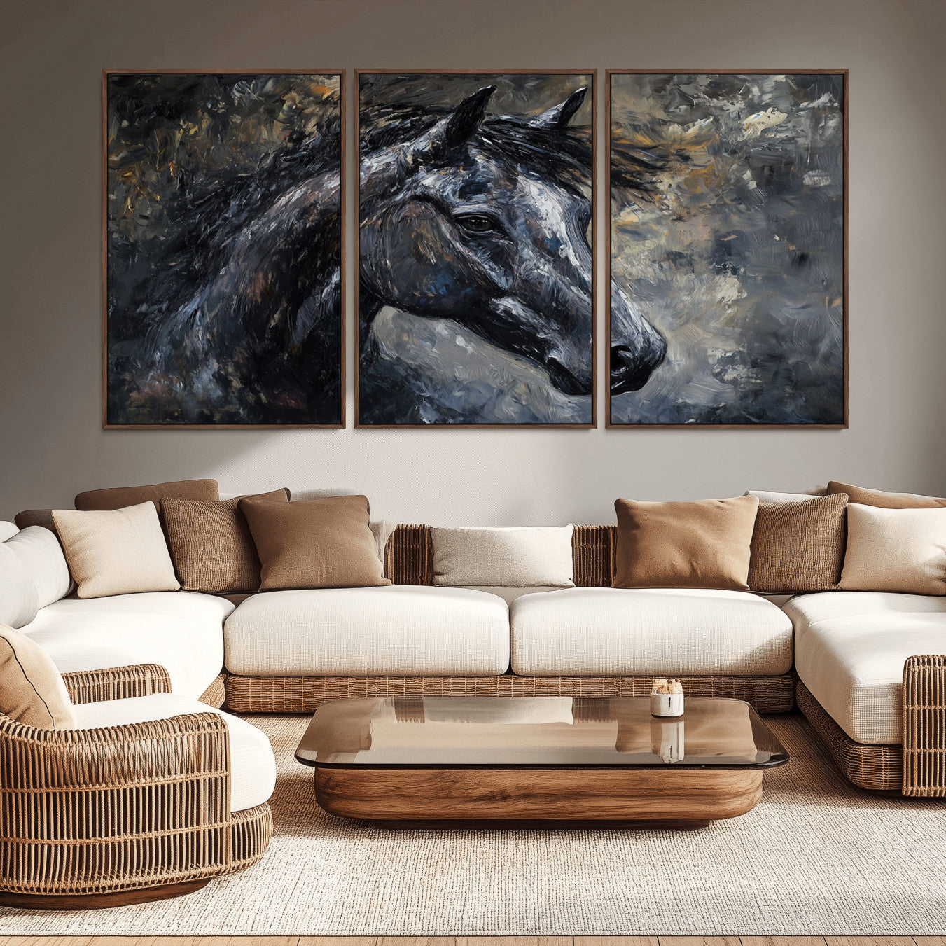 74166-MGV-CV-36X24-Large Abstract Horse Wall Art Canvas Print | Farmhouse Wall Decor | Rustic Horse Art | Western Cabin