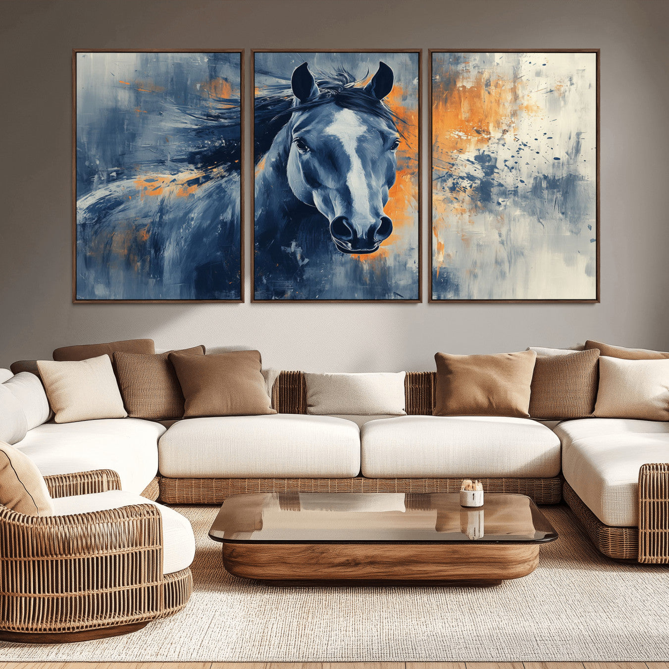 -Abstract Blue Horse Wall Art Print Canvas | Horse Wall Art Print | Western Decor for Farmhouse |