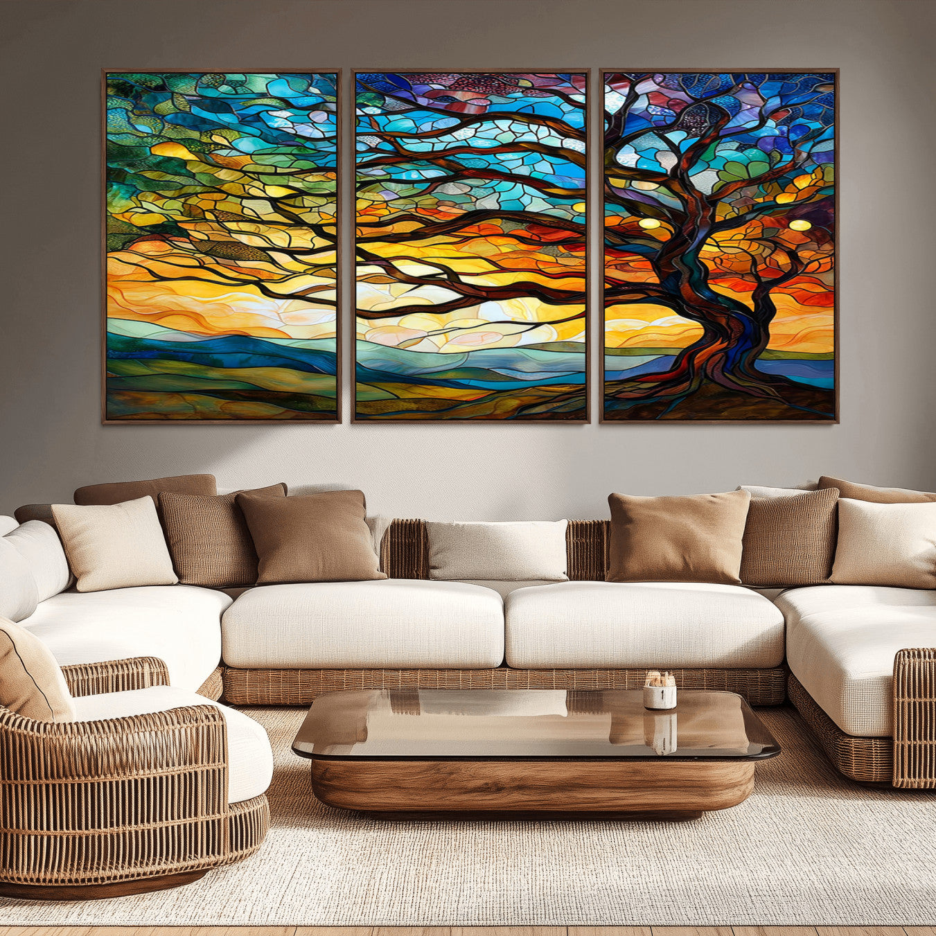 87789-MGV-CV-36X24-Vibrant Mosaic Tree of Life Wall Art | Stained Glass Style Canvas Print | Ready to Hang Artistic