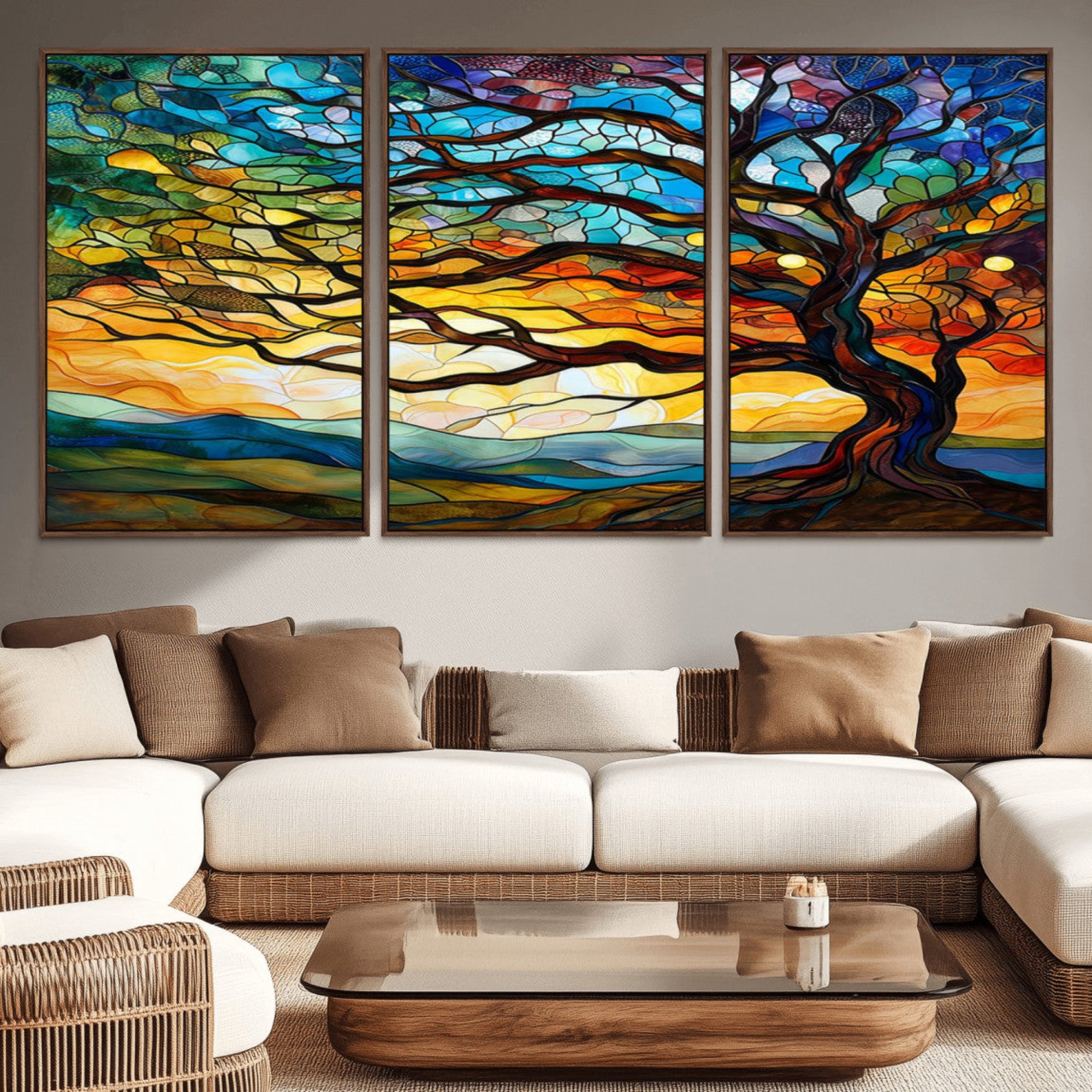 87789-MGV-CV-36X24-Vibrant Mosaic Tree of Life Wall Art | Stained Glass Style Canvas Print | Ready to Hang Artistic