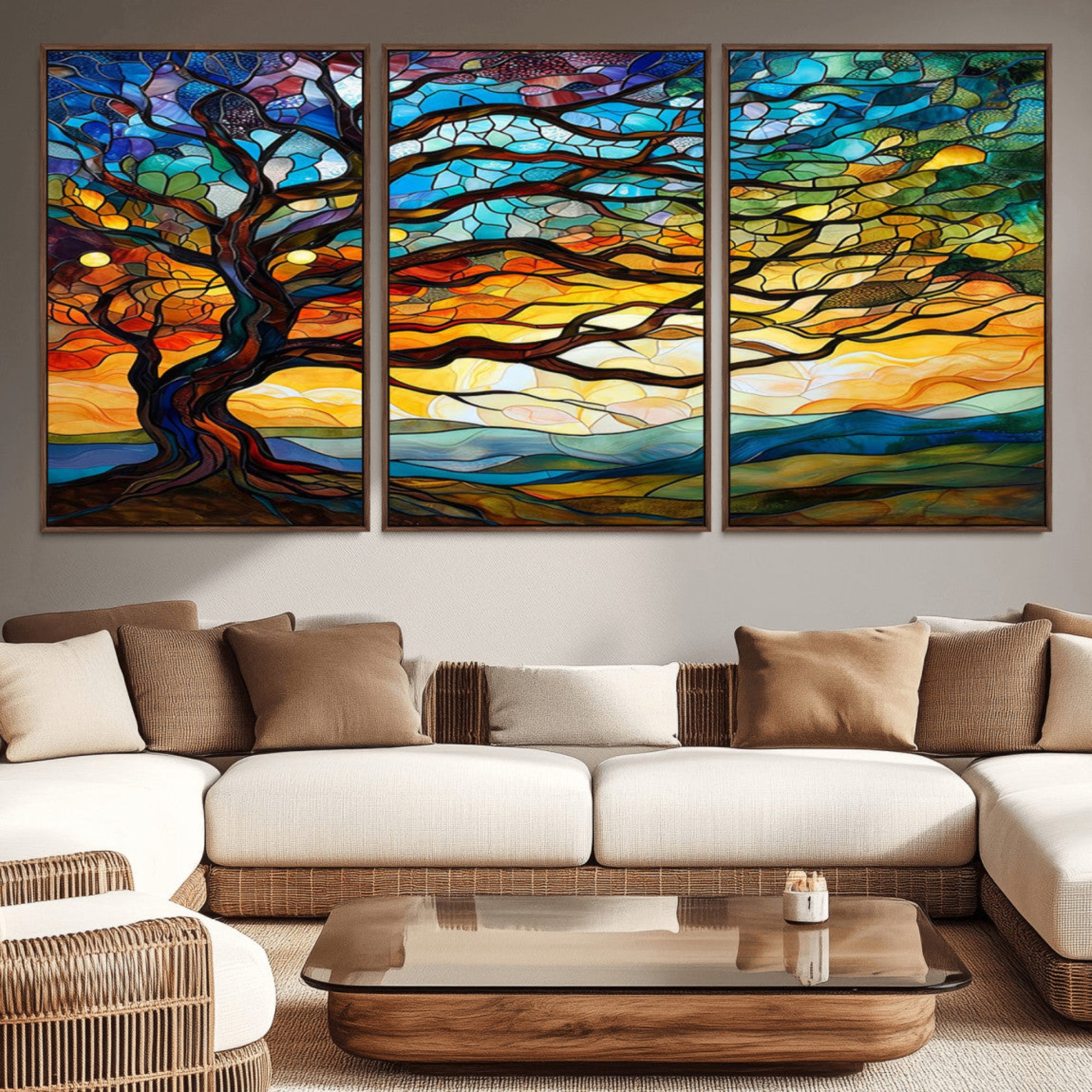 64765-MGV-CV-36X24-Mosaic Tree Wall Art | Ready to Hang Stained Glass Style Canvas Print | Farmhouse Wall Decor, Cabin