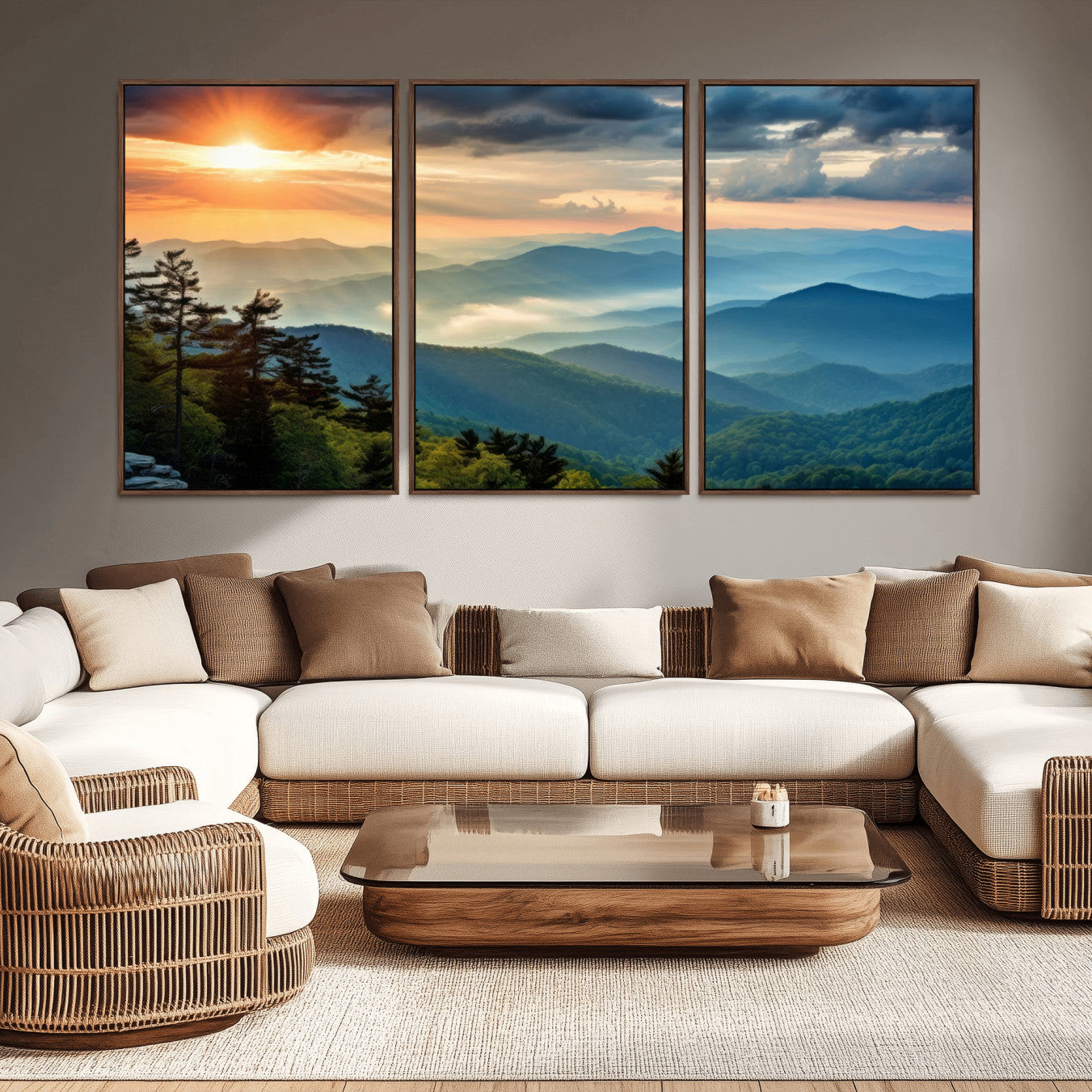 44761-MGV-CV-36X24-Sunrise Over Mountain Range Wall Art Canvas Print, Farmhouse Wall Decor, Cabin Wall Art