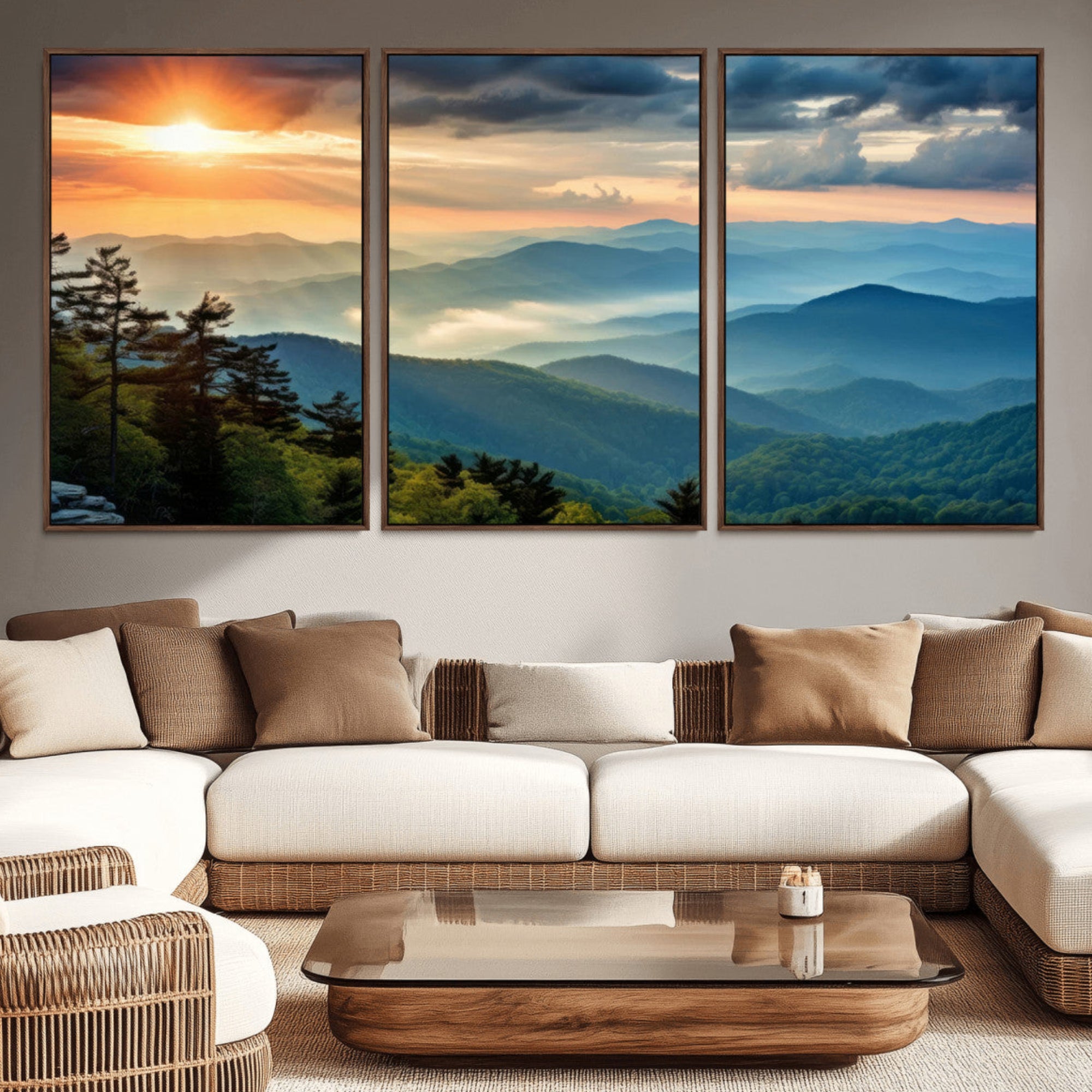 44761-MGV-CV-36X24-Sunrise Over Mountain Range Wall Art Canvas Print, Farmhouse Wall Decor, Cabin Wall Art