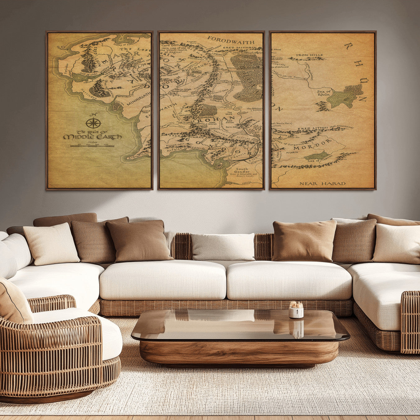 65656565-MGV-CV-36X24-Middle Earth Map Canvas Wall Art – Vintage Fantasy Map Print, Decor for Home Library or Office