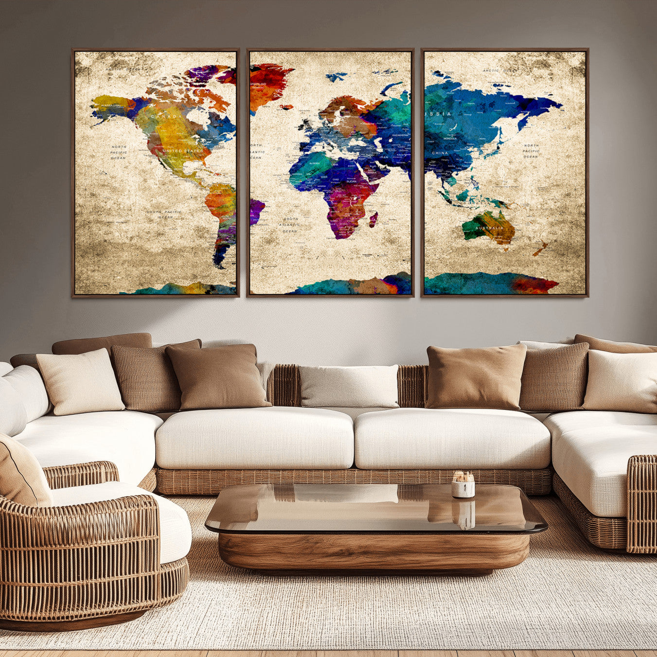 -Push Pin World Map Canvas Print – Travel Tracker Wall Art for Couples, Perfect Anniversary Gift for Home or Office Decor