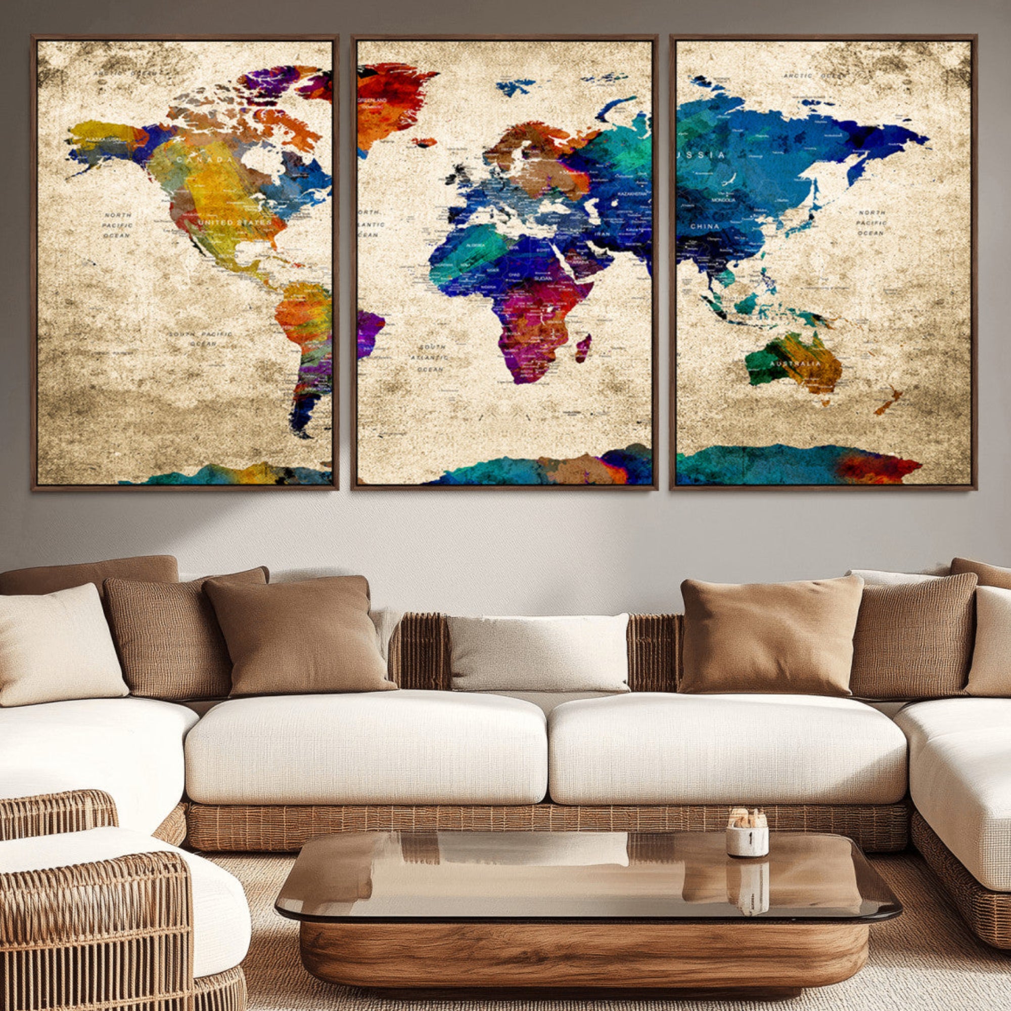 99274-MGV-CV-36X24-Push Pin World Map Canvas Print – Travel Tracker Wall Art for Couples, Perfect Anniversary Gift for Home or Office Decor