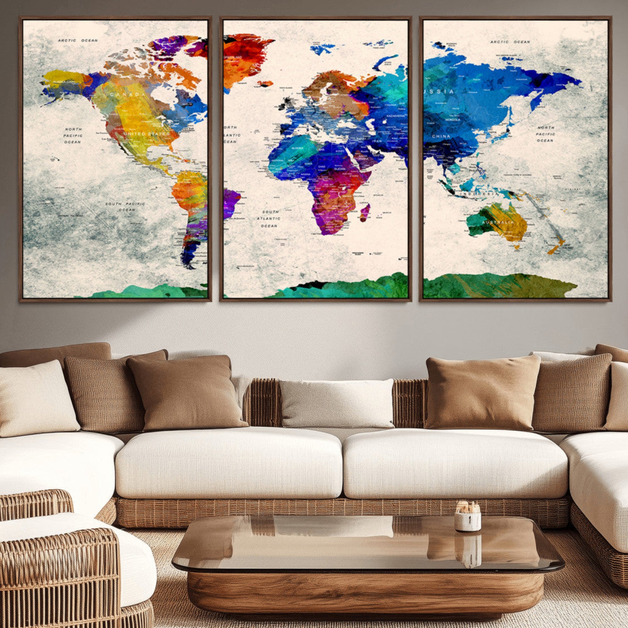 67752-MGV-CV-36X24-Push Pin World Map Canvas Print – Framed Travel Map Wall Art for Couples, Anniversary Gift, Modern Home or Office Decor