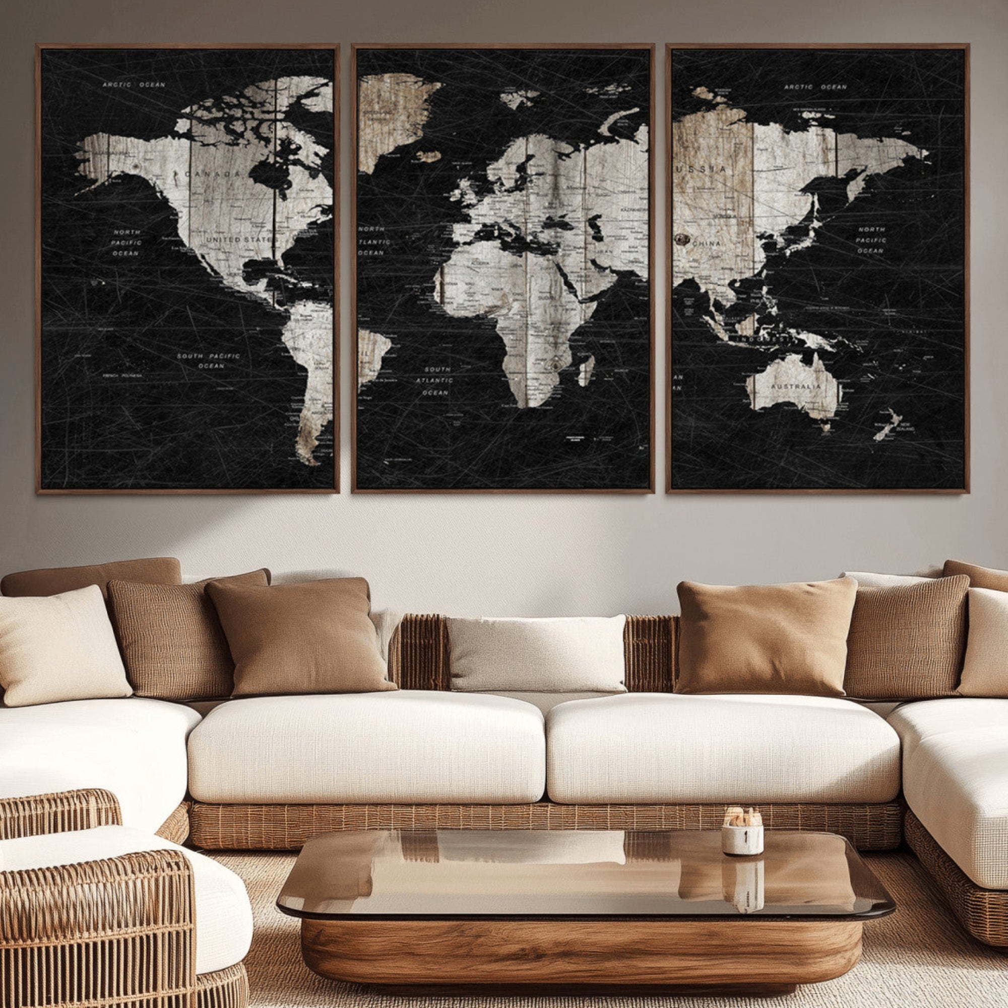 49500-MGV-CV-36X24-Push Pin World Map Canvas Print – Framed Travel Map Wall Art for Couples, Anniversary Gift, Modern Home or Office Decor