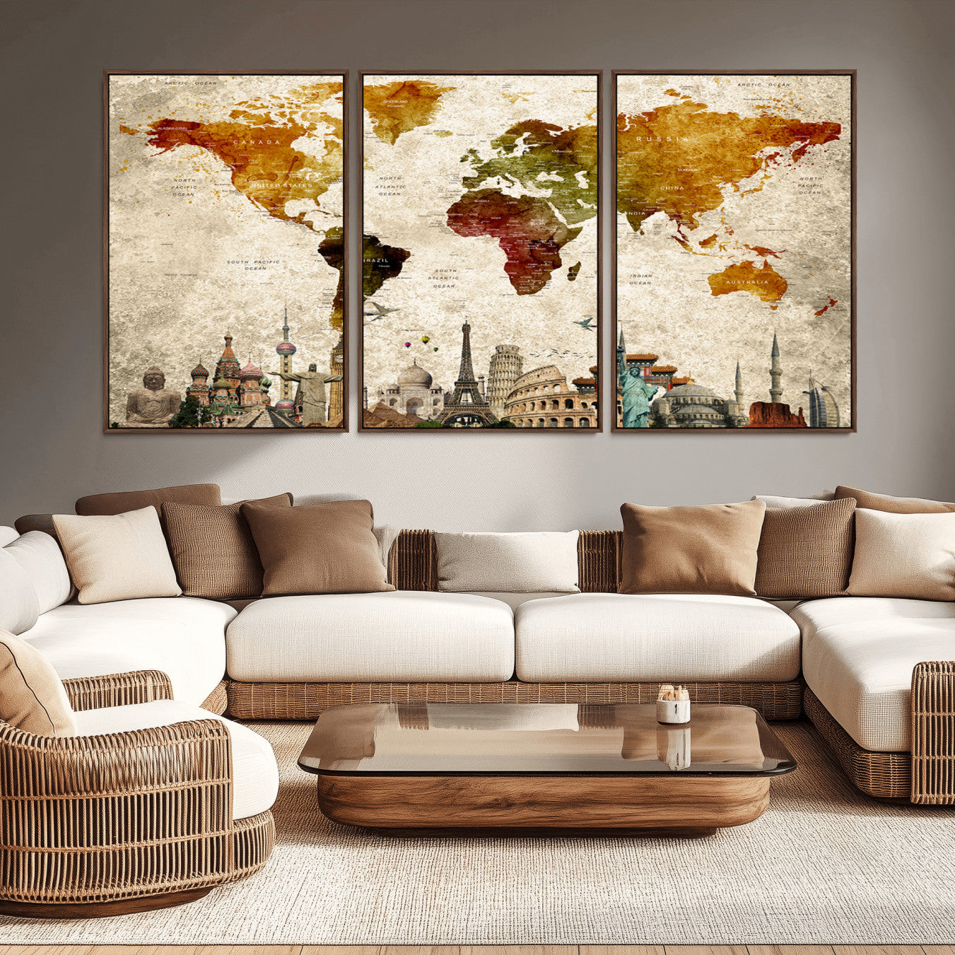 -Push Pin World Map Canvas Print – Framed Travel Map Wall Art for Couples, Anniversary Gift, Modern Home or Office Decor