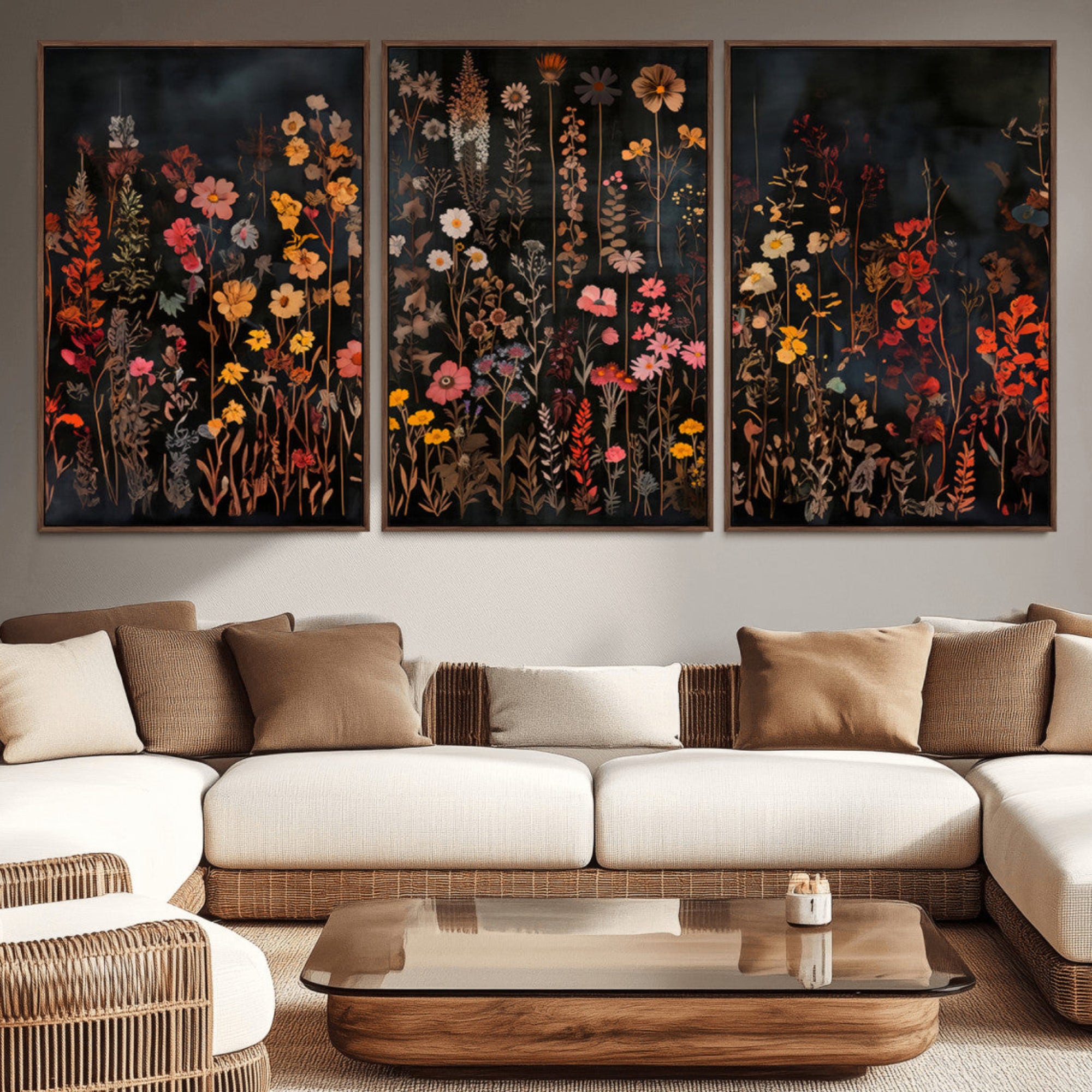 AbstFLF-MGV-CV-36X24-Large Floral Painting Print Illustration Flowers Canvas Wall Art Botanical Wall Decor Modern