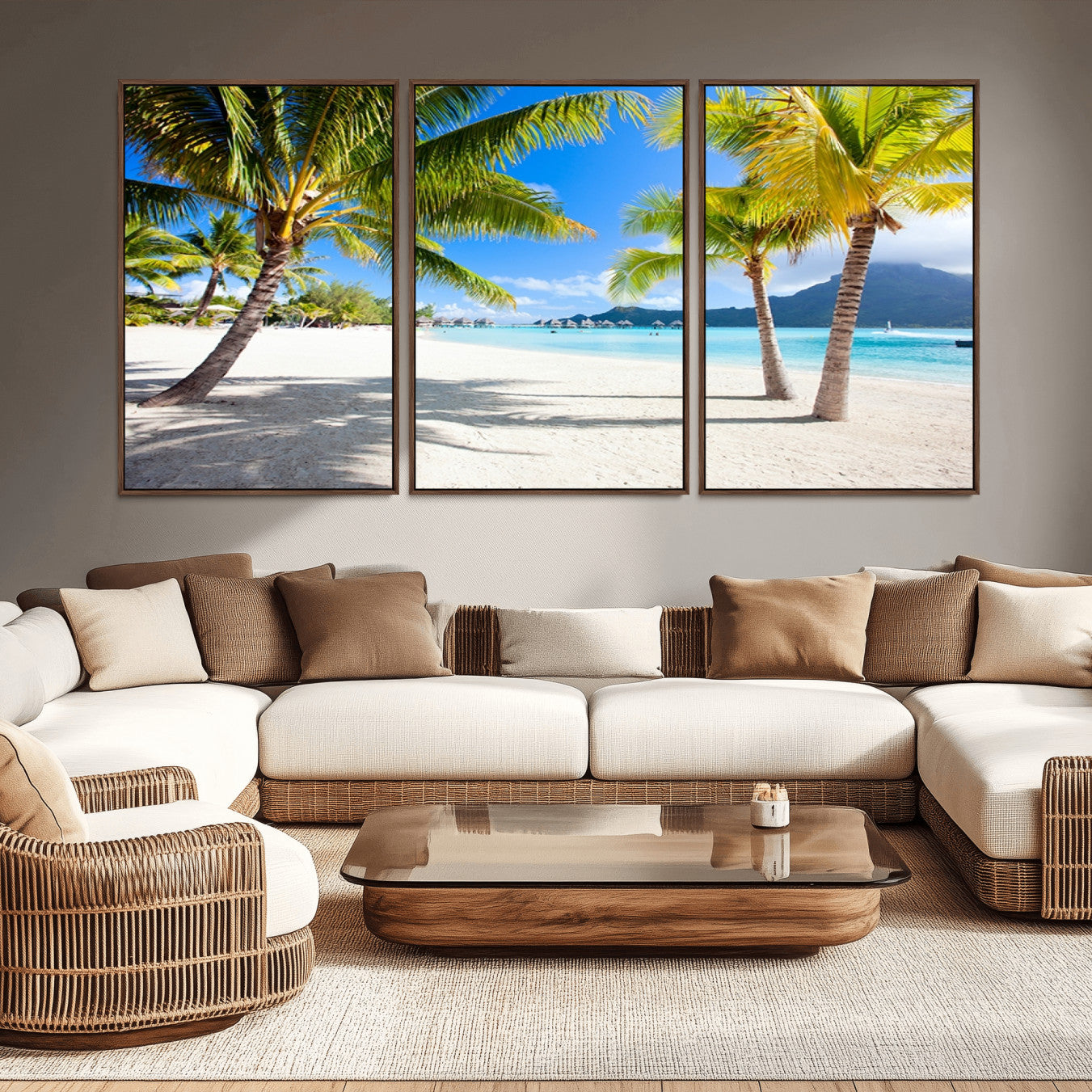 -Blue Beach and Sea Wall Art Canvas Print