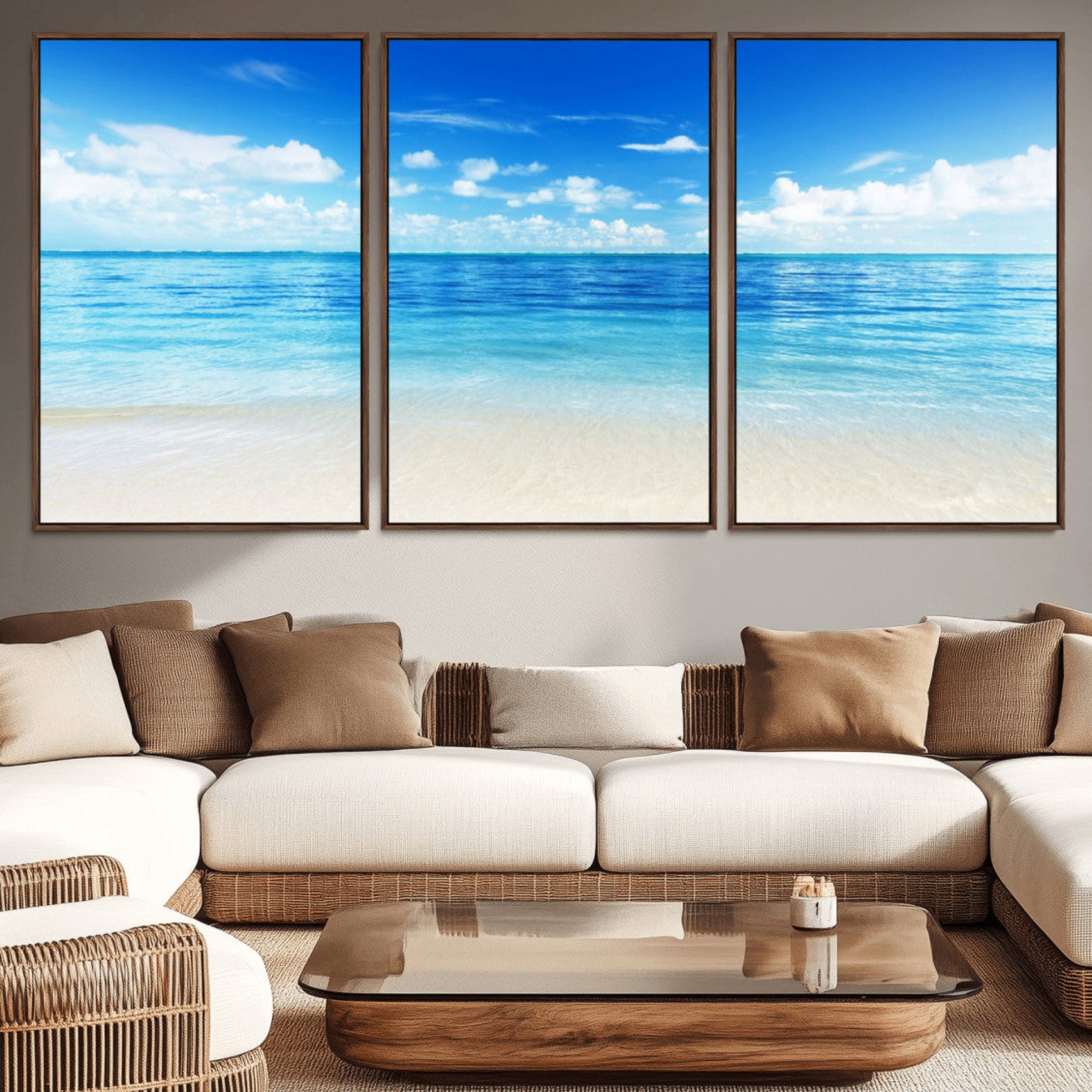 36641-MGV-CV-36X24-Beach Scene Canvas Wall Art Print – Tranquil Ocean Horizon and White Sand Beach Wall Decor for Home