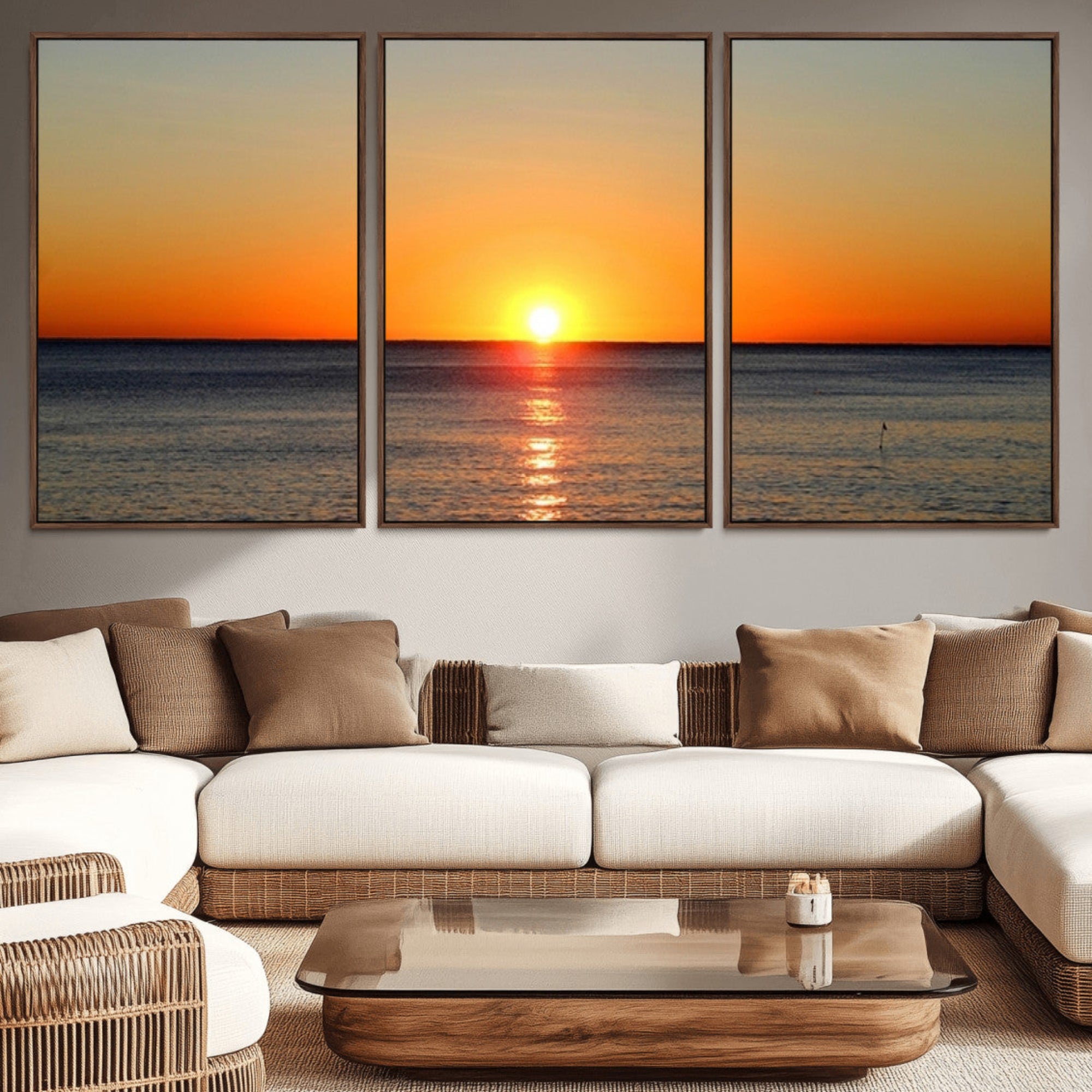 54676-MGV-CV-36X24-Golden Horizon Sunset Over Ocean Wall Art Canvas Print – Tropical Beach Canvas Wall Art – Giclee