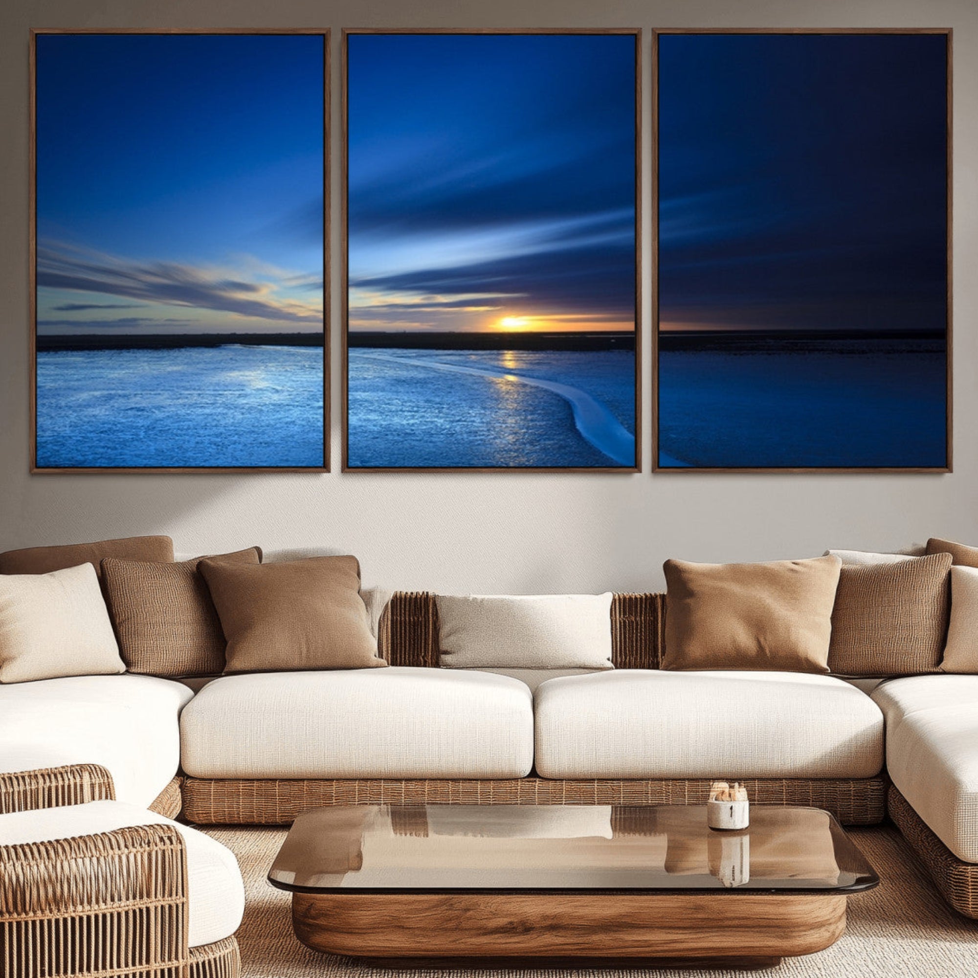 33853-MGV-CV-36X24-Blue Sunset Ocean Canvas Wall Art Print – Serene Coastal Horizon Wall Decor for Home or Office –