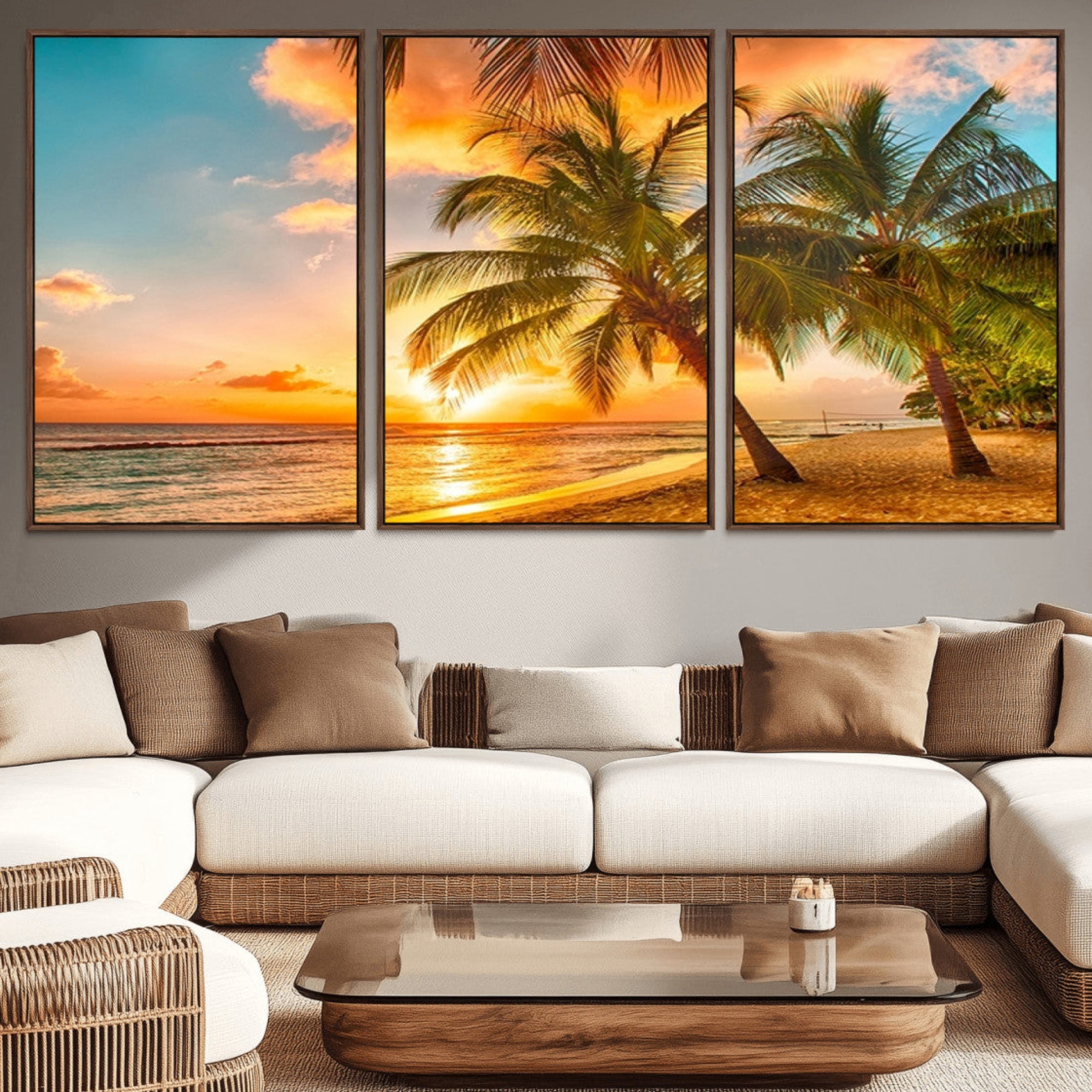 18618-MGV-CV-36X24-Tropical Sunset Beach Canvas Wall Art Print – Vibrant Palm Trees and Coastal Sunset Wall Decor for