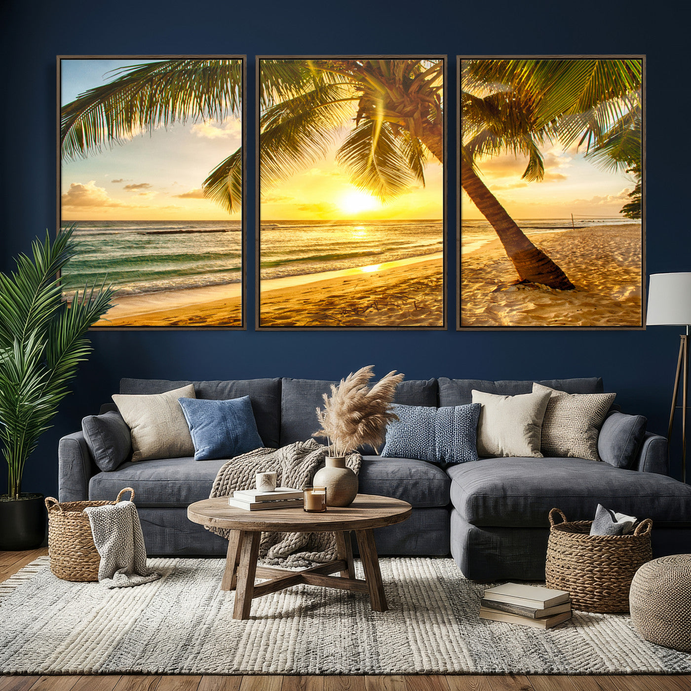 33628-MGV-CV-36X24 - Beach Sunset Canvas Wall Art Print - Tropical Beach Canvas Wall Art Print – Vibrant Palm Trees and
