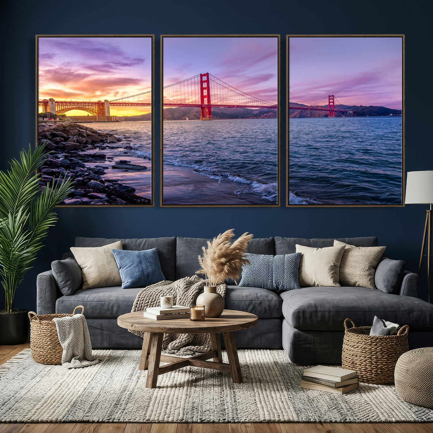 24256-MGV-CV-36X24 - Golden Gate Bridge Wall Art Print, San Francisco Sunset Canvas Wall Art, Cityscape Canvas Print for