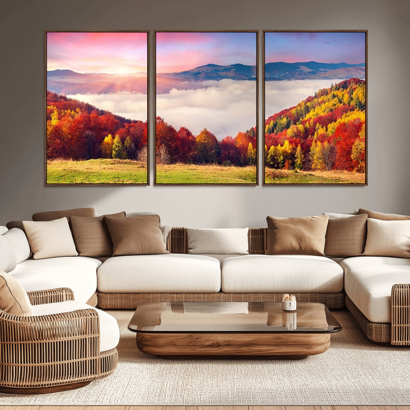 -Autumn Mountain Foggy Landscape Wall Art Canvas Print | Beautiful Forest Canvas Print | Misty