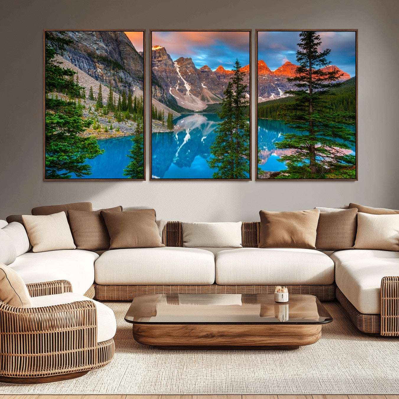-Canadian Rockies Moraine Lake Wall Art Canvas Print, Pine Trees Mountain Spring Canvas Print