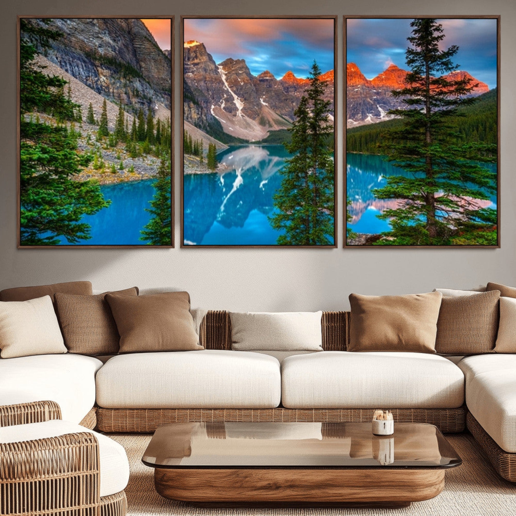 29782-MGV-CV-36X24-Canadian Rockies Moraine Lake Wall Art Canvas Print, Pine Trees Mountain Spring Canvas Print