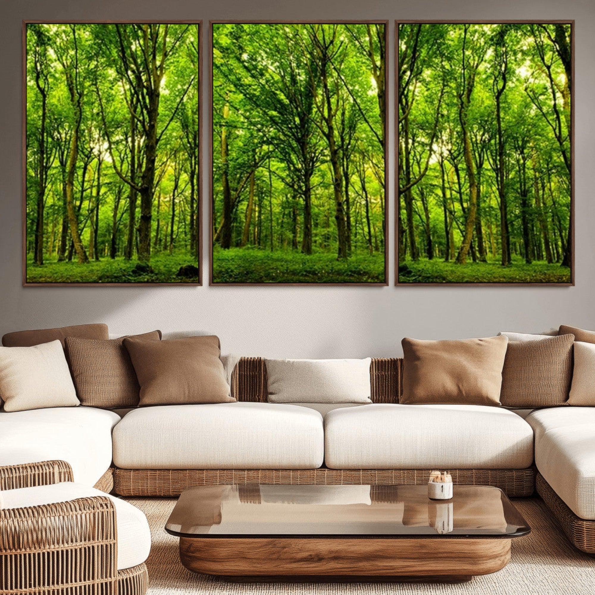 10744-MGV-CV-36X24-Lush Green Forest Canvas Print | 3-Panel Forest Wall Art | Nature Landscape for Living Room