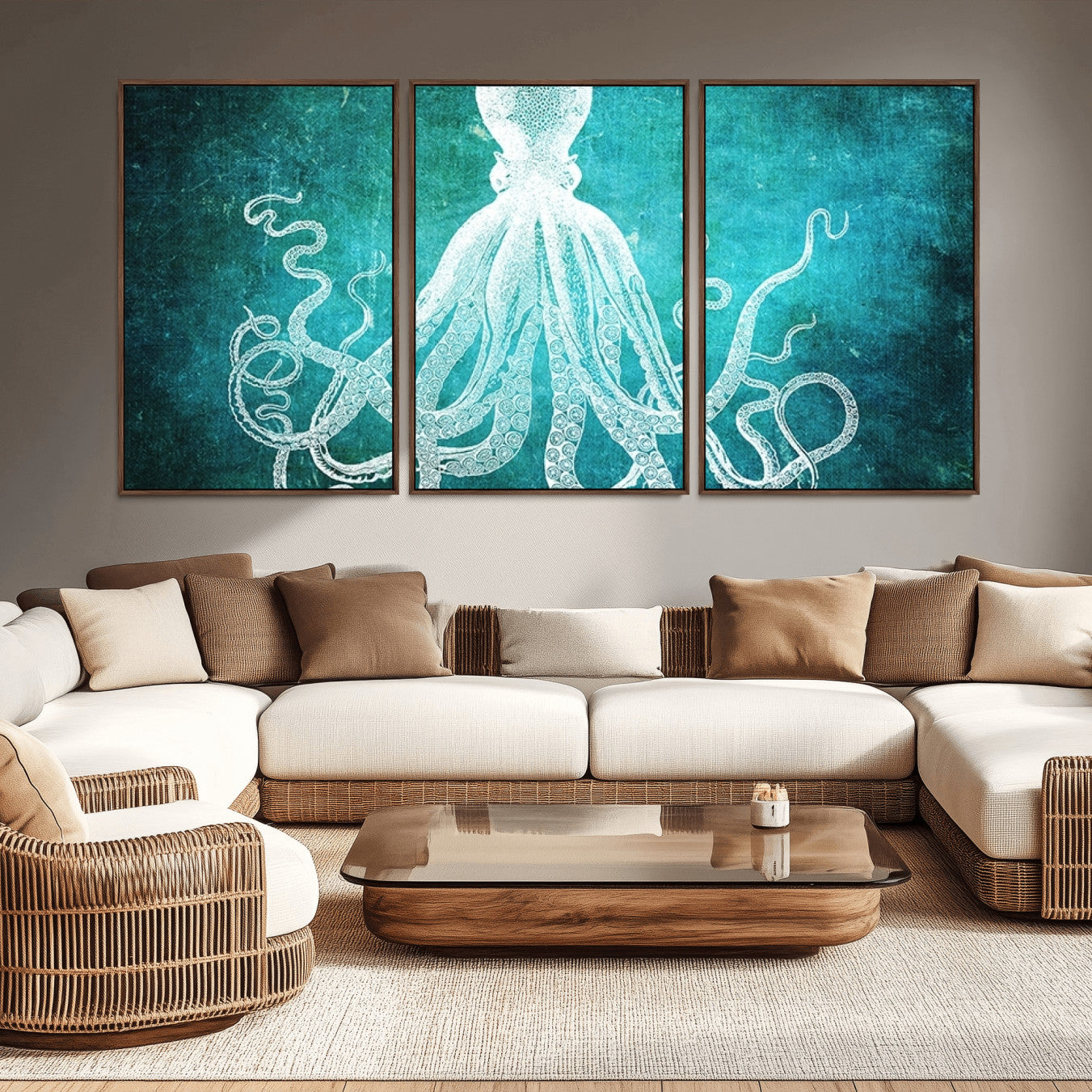 20773-MGV-CV-36X24-Green Octopus Abstract Wall Art Canvas Print