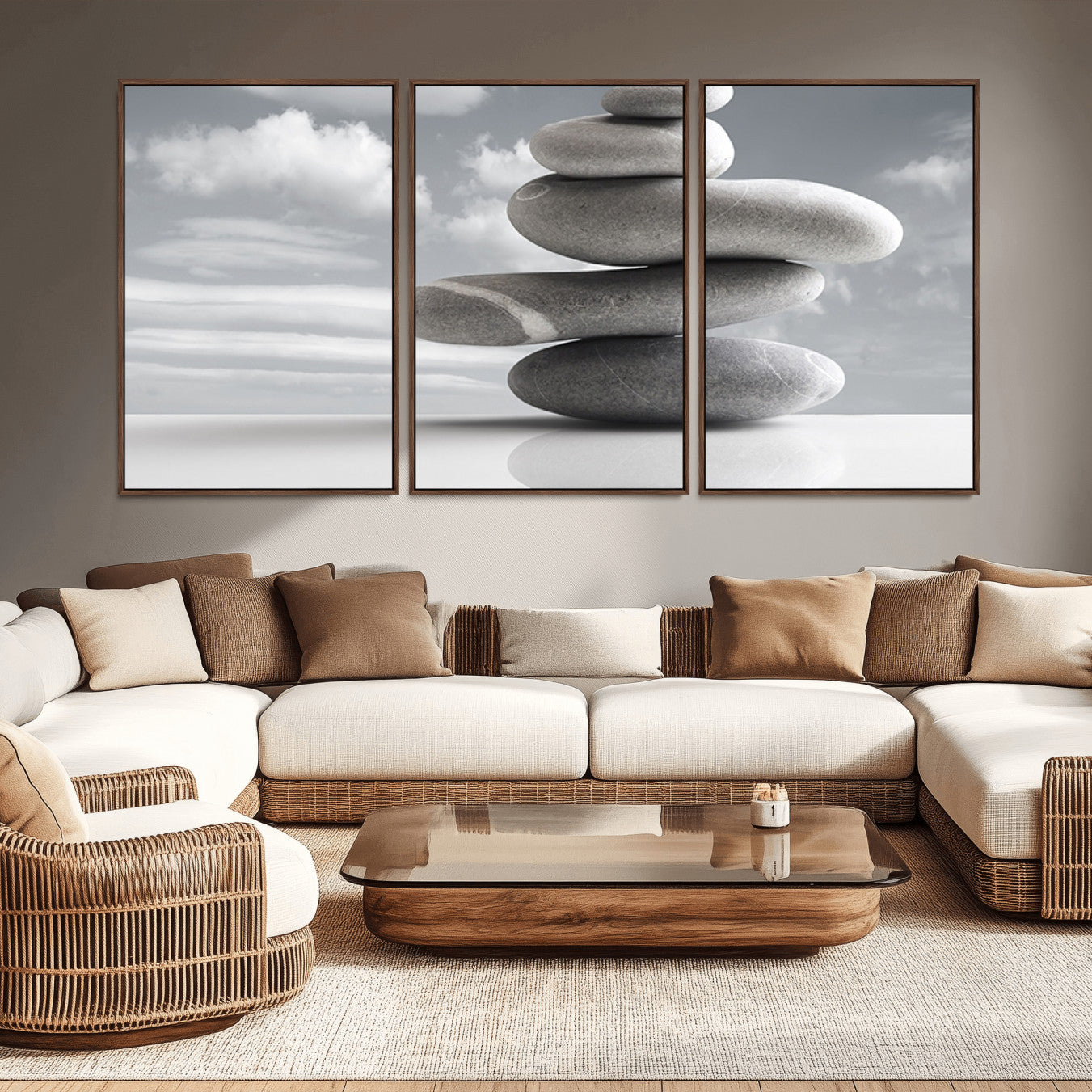 -Still Life Black and White Zen Stones Wall Art Canvas, Framed Black and White Zen Stones Canvas