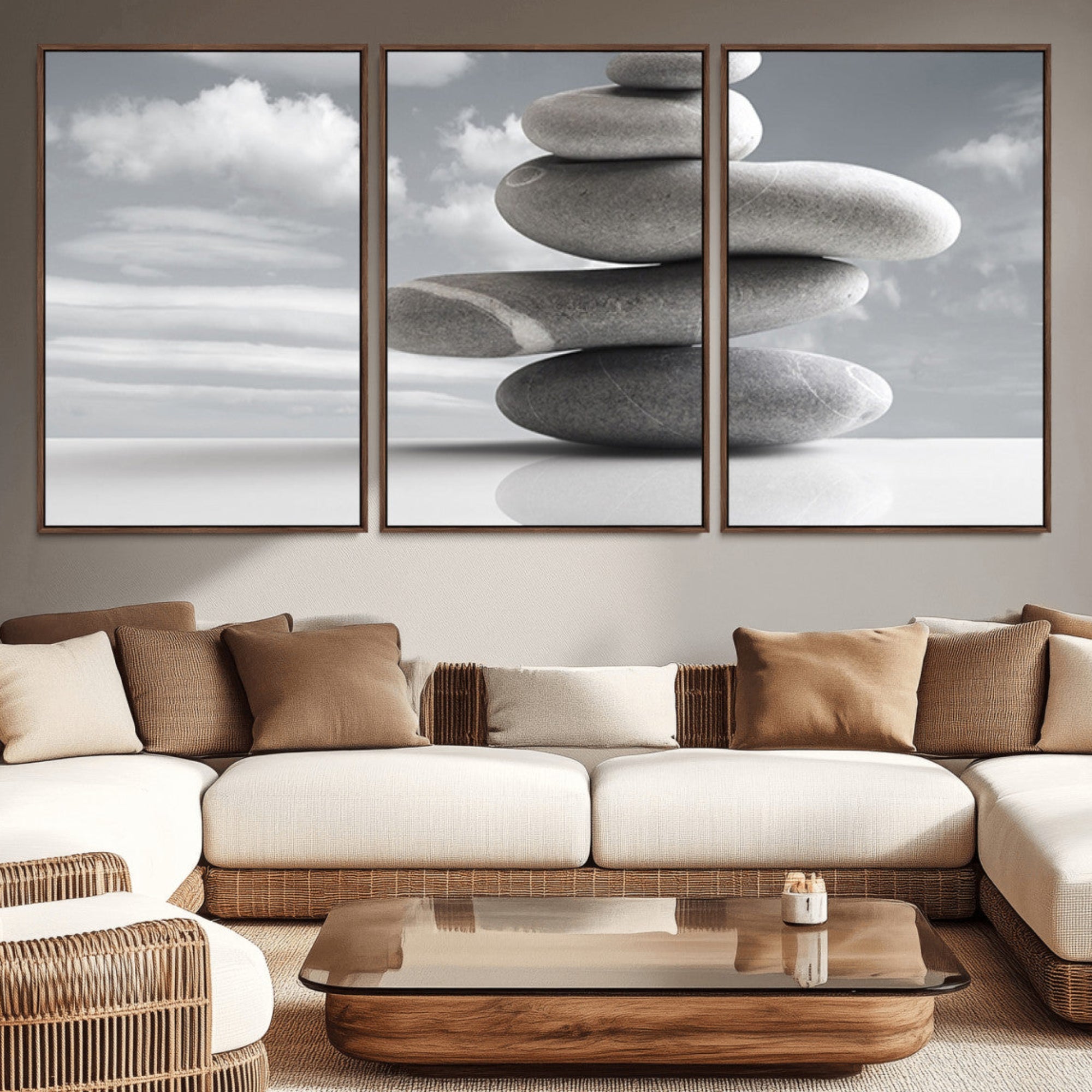 14496-MGV-CV-36X24-Still Life Black and White Zen Stones Wall Art Canvas, Framed Black and White Zen Stones Canvas