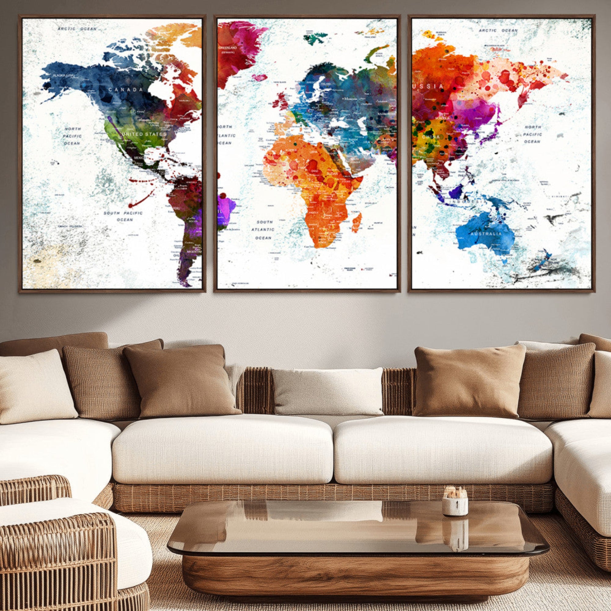 73167-MGV-CV-36X24-Push Pin World Map Canvas Print – Framed Travel Map Wall Art for Couples, Anniversary Gift, Modern Home or Office Decor
