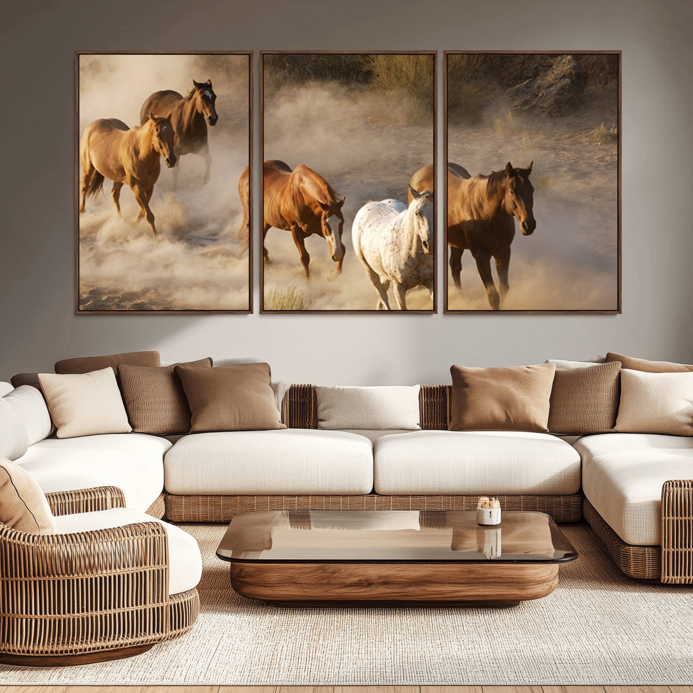 -Large Wall Art 5 Horses Running on Sand Canvas Print
