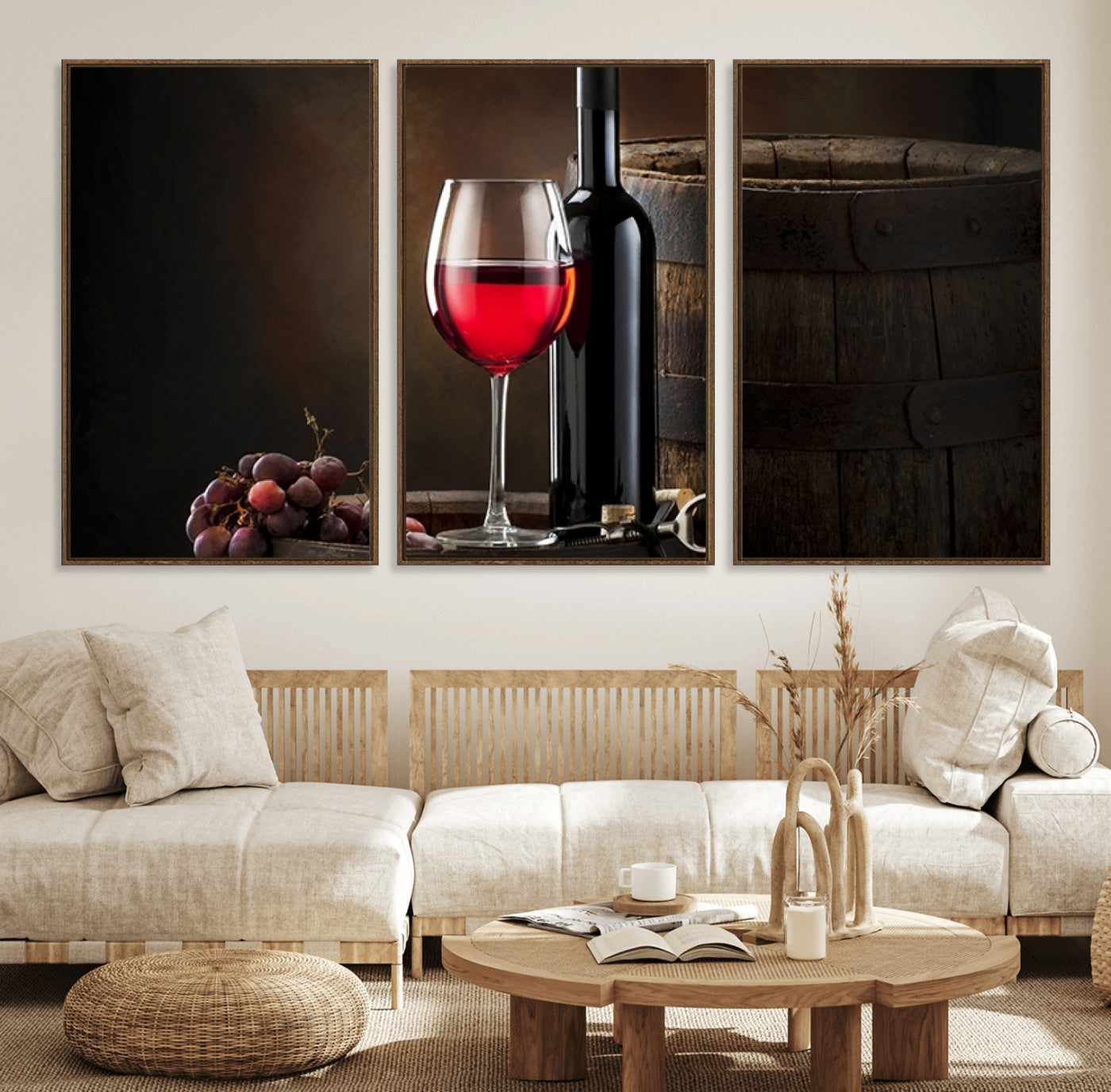 83702-MGV-FC-60X30-3P_Walnut-Red Wine and Bottle Canvas Print