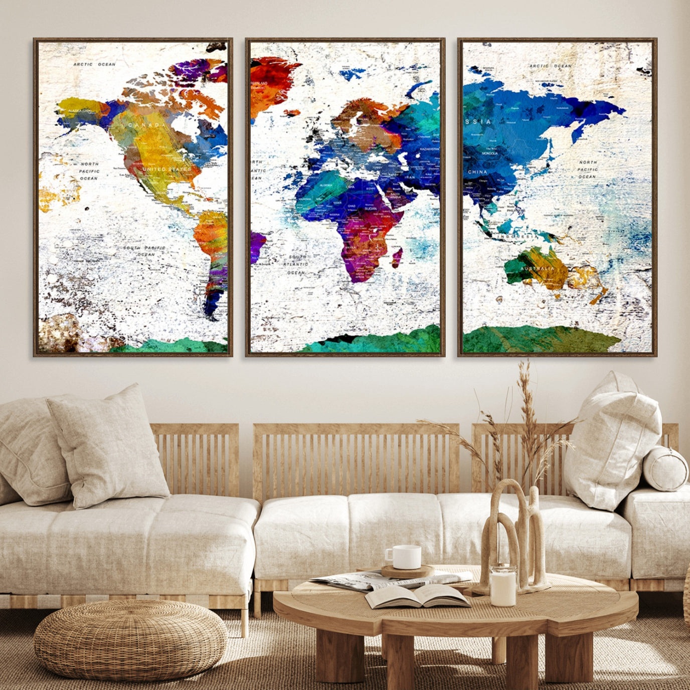 47974-MGV-FC-60X30-3P_Walnut-Push Pin World Map Canvas Print – Travel Tracker Wall Art for Couples, Perfect Anniversary Gift for Home or Office Decor