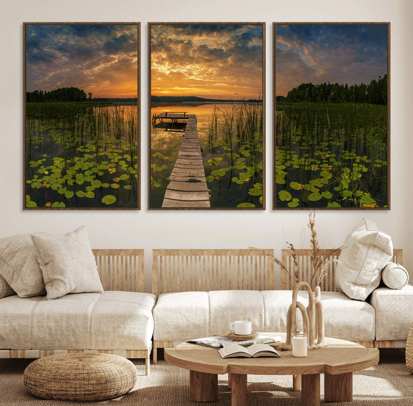 28103-MGV-FC-60X30-3P_Walnut-Lake and Flower Wall Art Canvas Print
