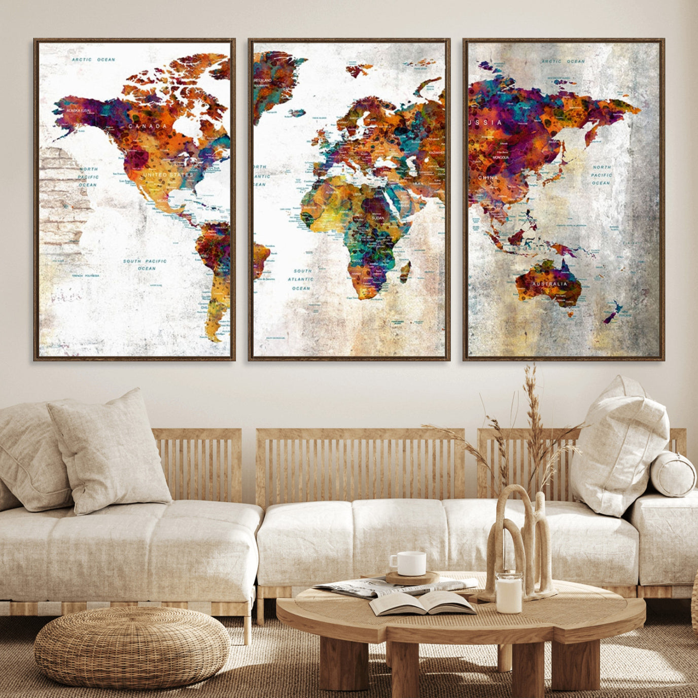 17846-MGV-FC-60X30-3P_Walnut-Push Pin World Map Canvas Print – Travel Tracker Wall Art for Couples, Perfect Anniversary Gift for Home or Office Decor