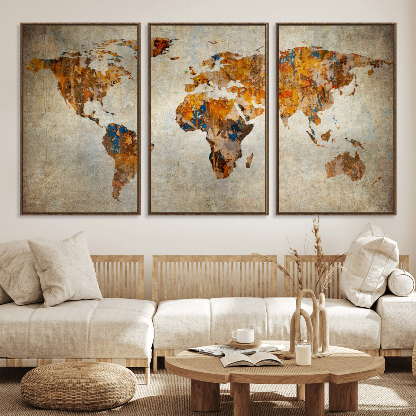59464-MGV-FC-60X30-3P_Walnut-Push Pin World Map Canvas Print – Travel Tracker Wall Art for Couples, Perfect Anniversary Gift for Home or Office Decor